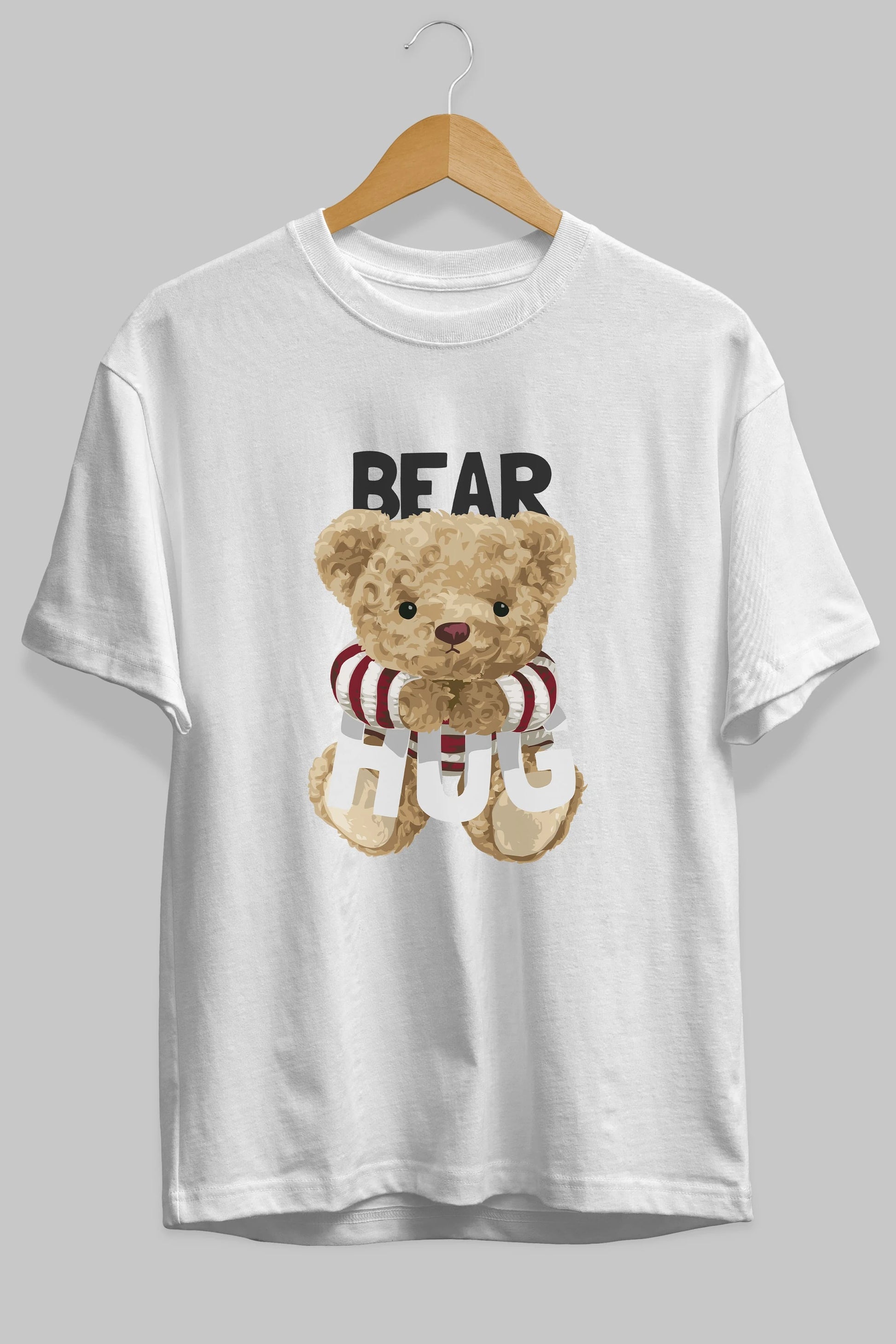 Teddy Bear Hug Ön Baskılı Oversize t-shirt Erkek Kadın Unisex %100 Pamuk