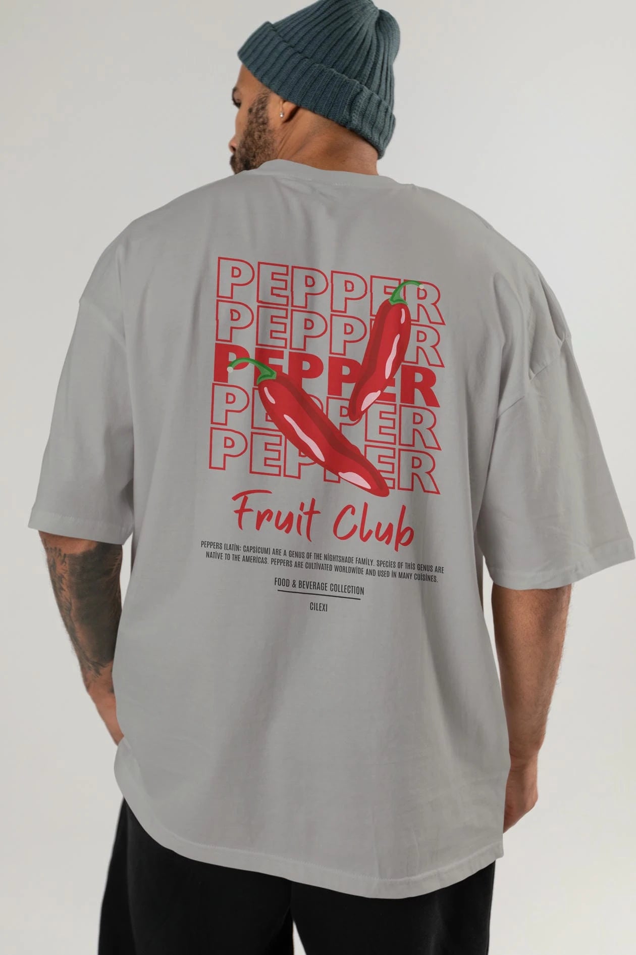 Pepper Arka Baskılı Oversize t-shirt Erkek Kadın Pamuk Bisiklet Yaka tişort
