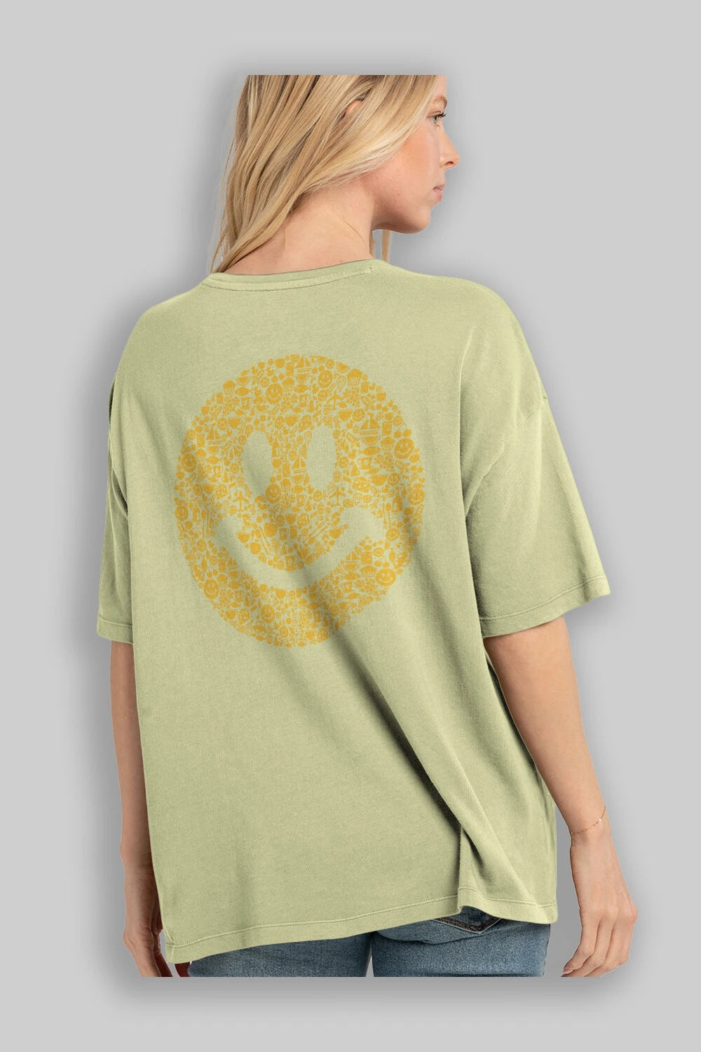 Smiley Arka Baskılı Oversize t-shirt %100 pamuk Erkek Kadın Unisex