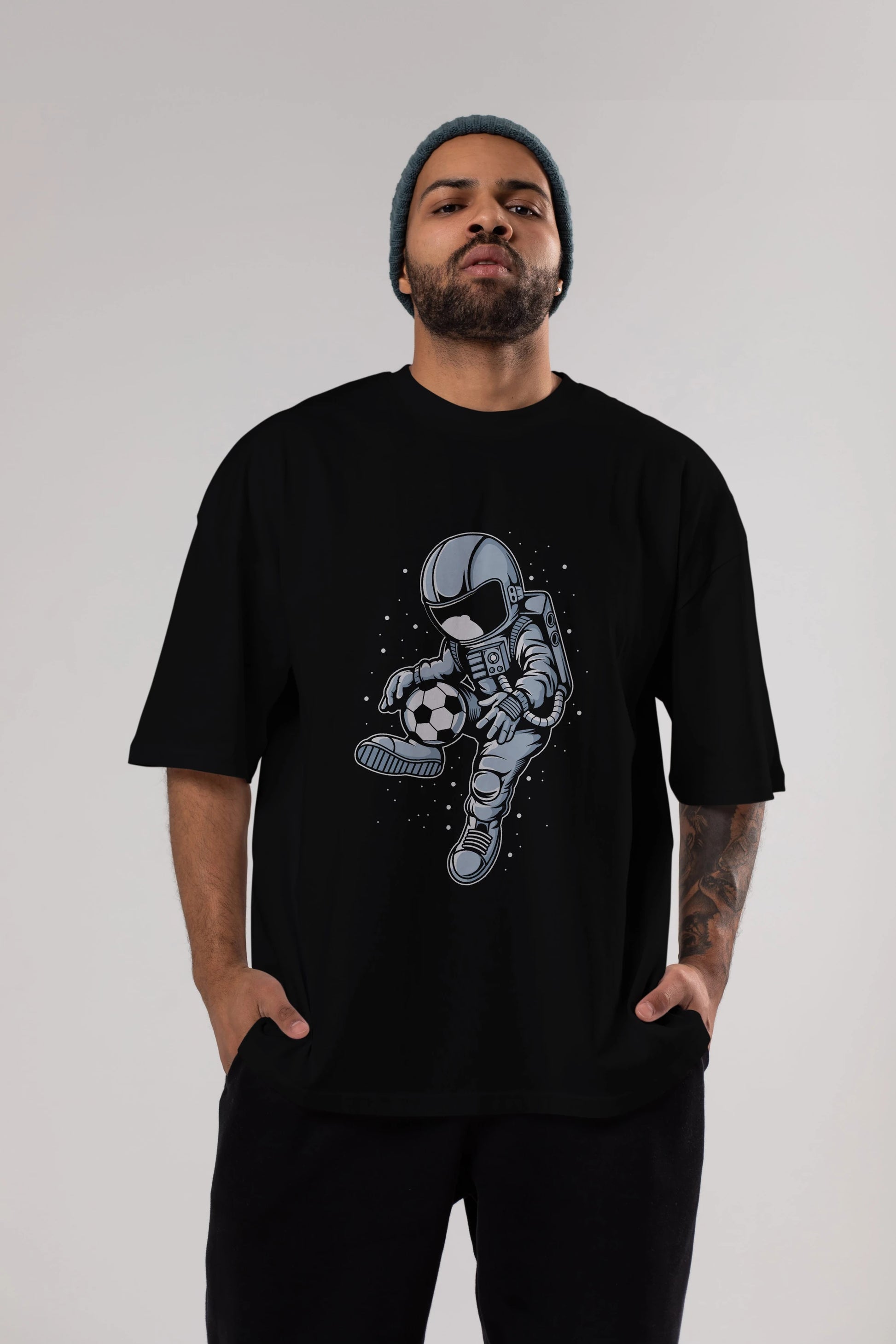 Astronaut Soccer Player Ön Baskılı Oversize t-shirt Erkek Kadın Unisex