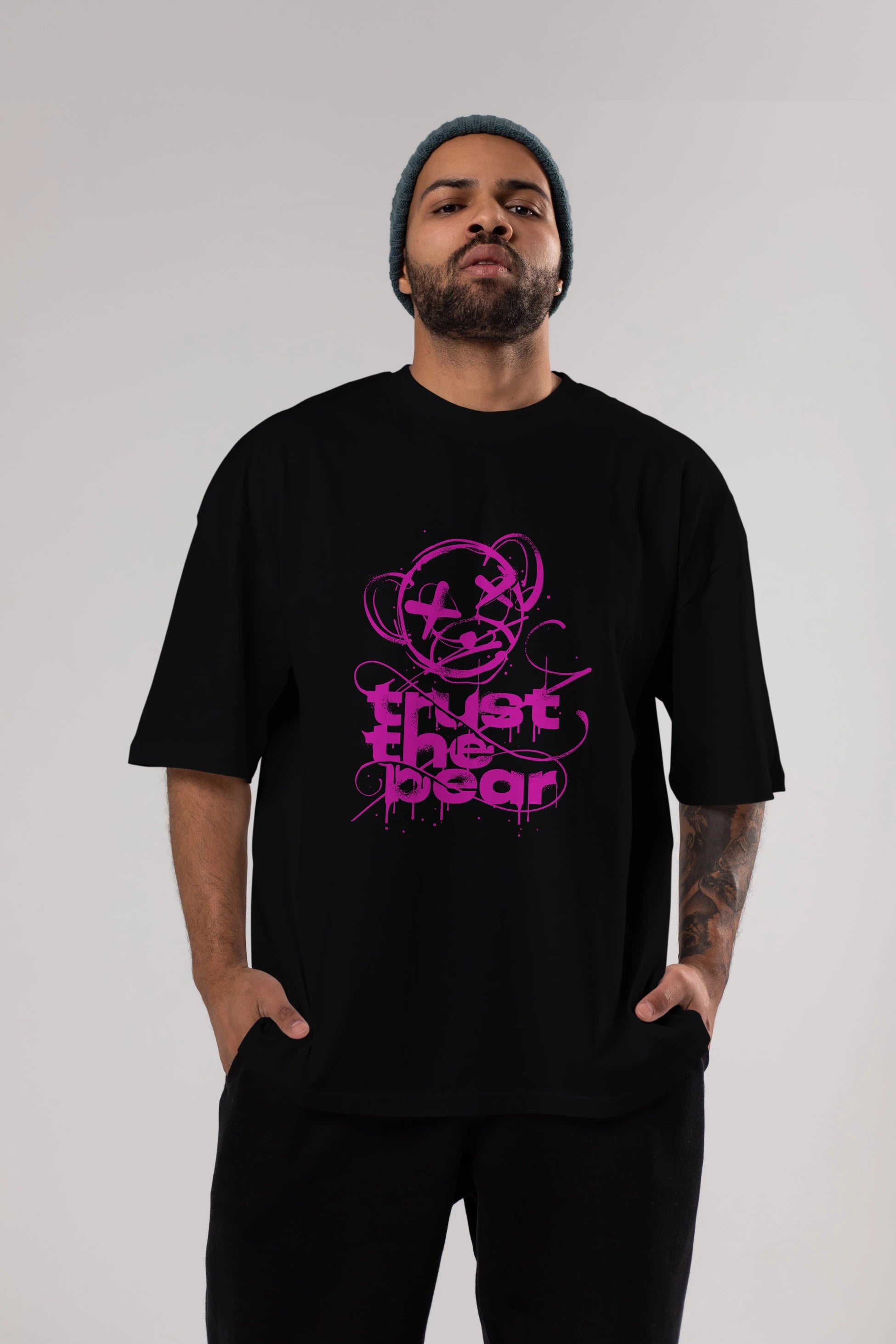 Trust The Bear 2 Ön Baskılı Oversize t-shirt Erkek Kadın Unisex