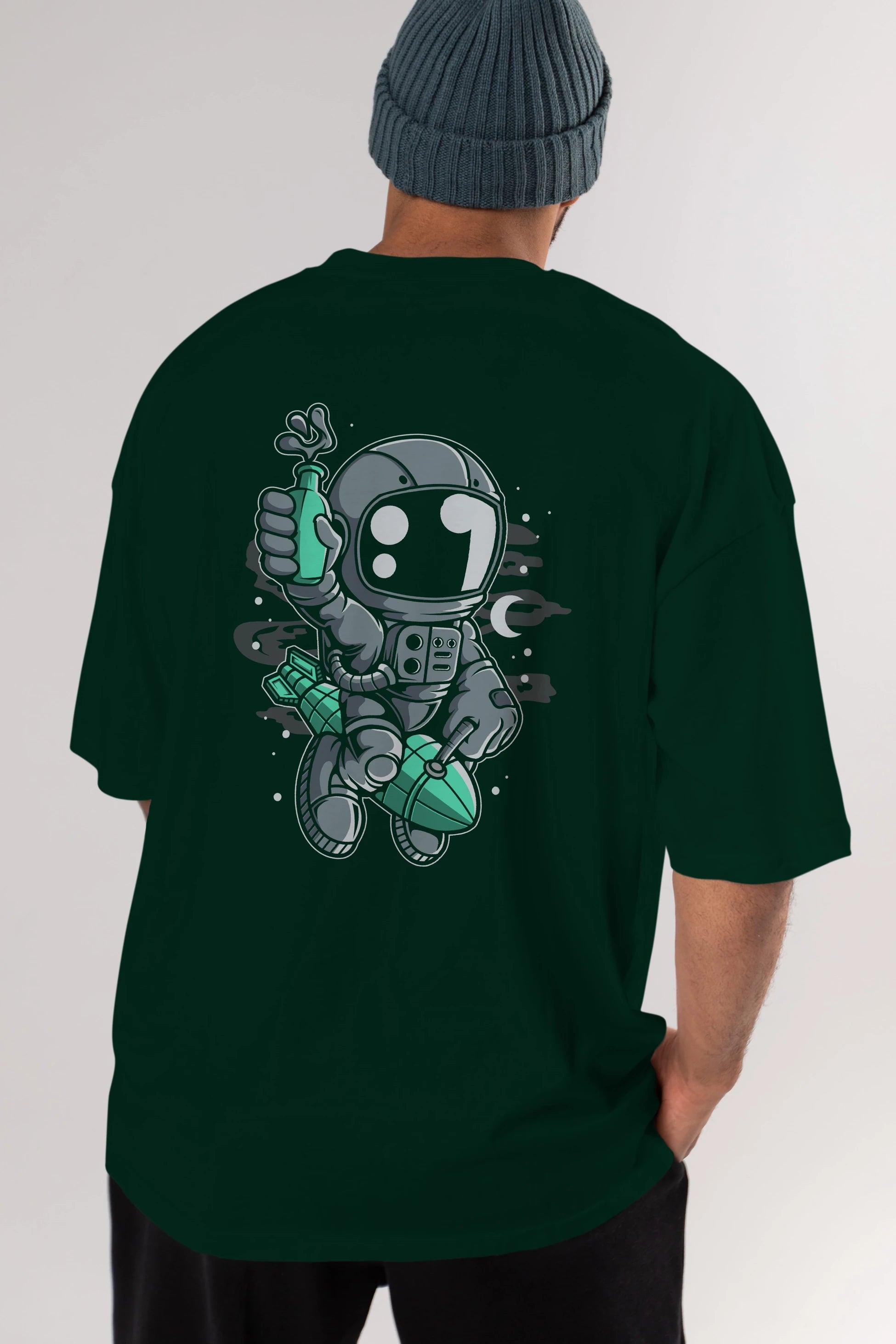 Astronaut Rocket Arka Baskılı Oversize t-shirt Erkek Kadın Unisex