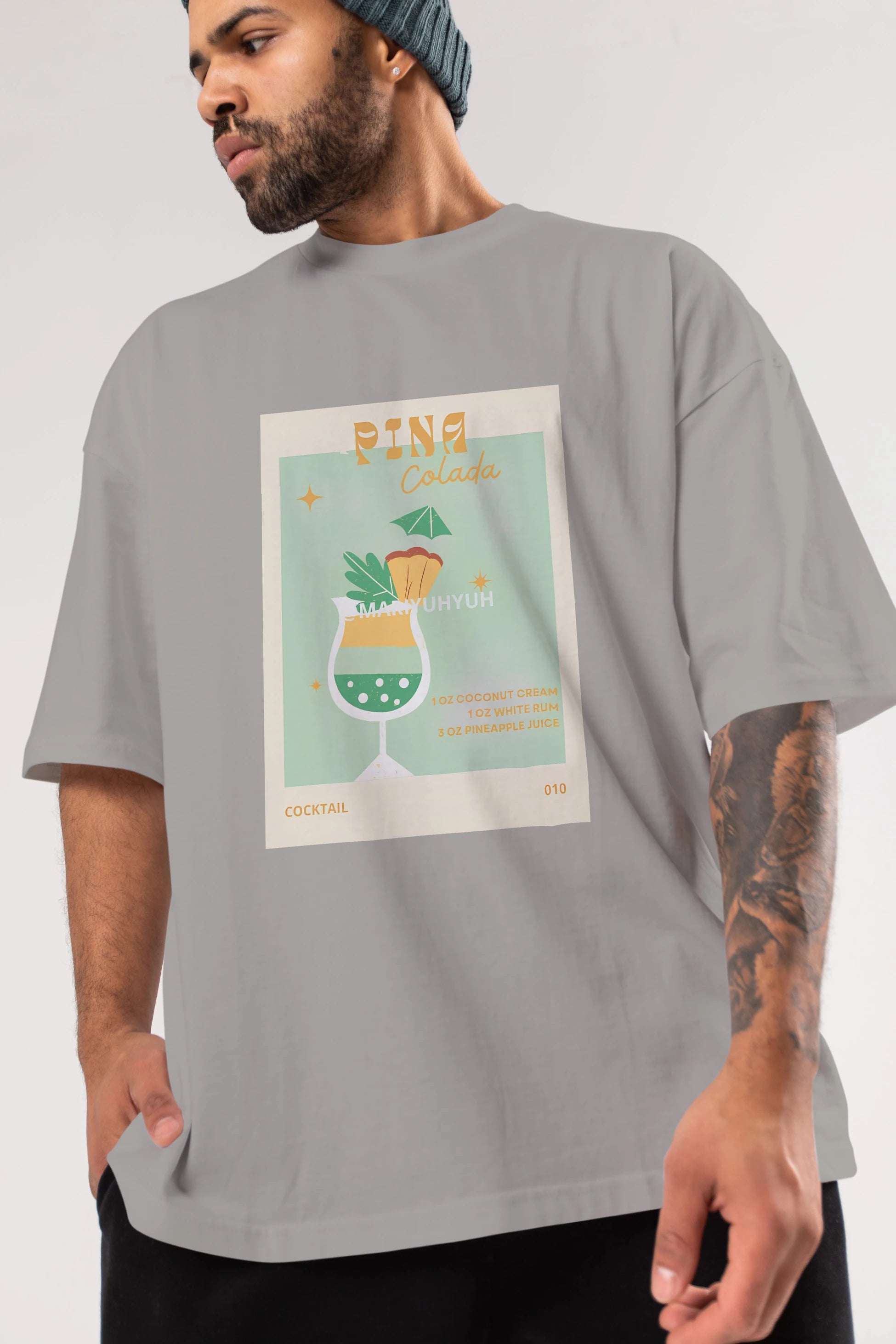Pina Colada Ön Baskılı Oversize t-shirt Erkek Kadın Unisex %100 Pamuk Bisiklet Yaka tişort