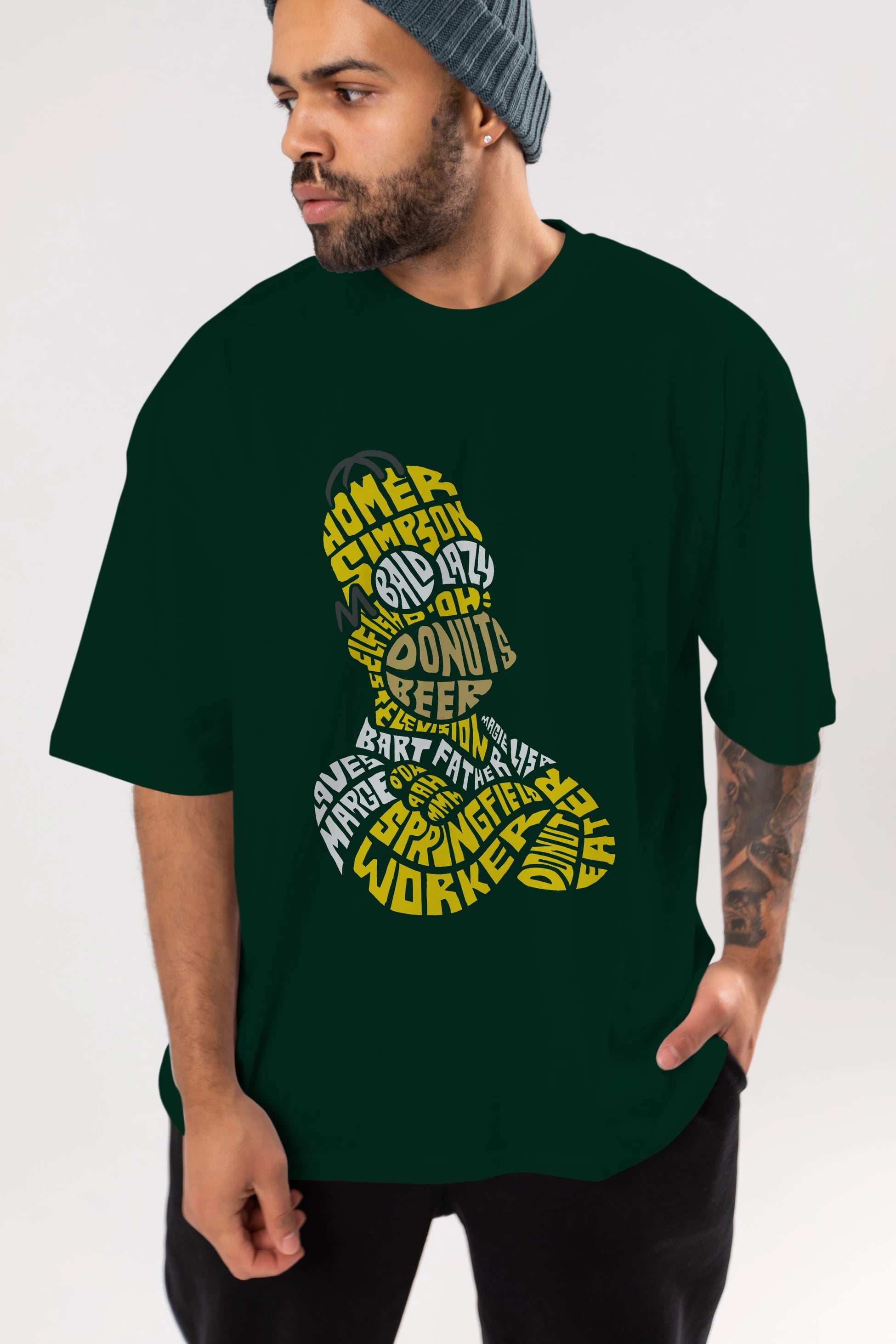 Homer Simpson Ön Baskılı Oversize t-shirt %100 pamuk Erkek Kadın Unisex