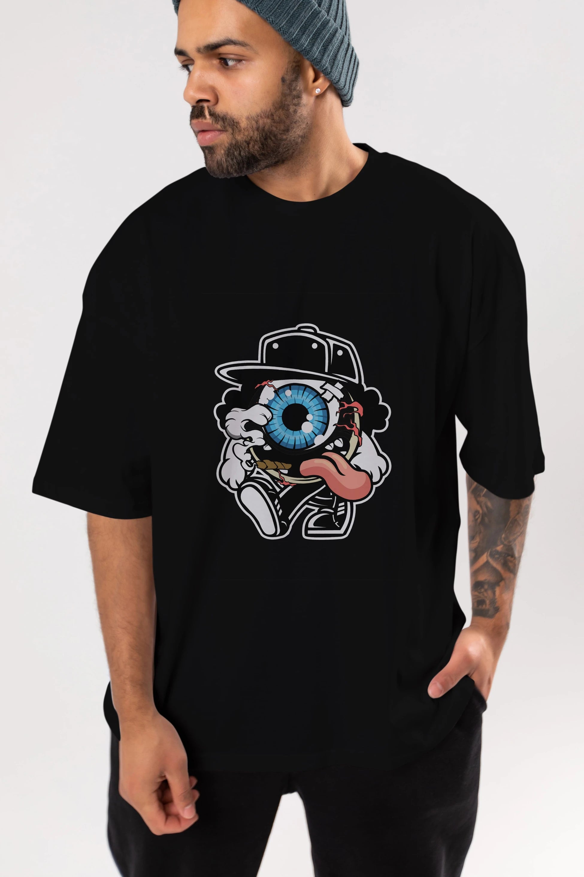 Eyeball Ön Baskılı Oversize t-shirt Erkek Kadın Unisex %100 Pamuk tişort