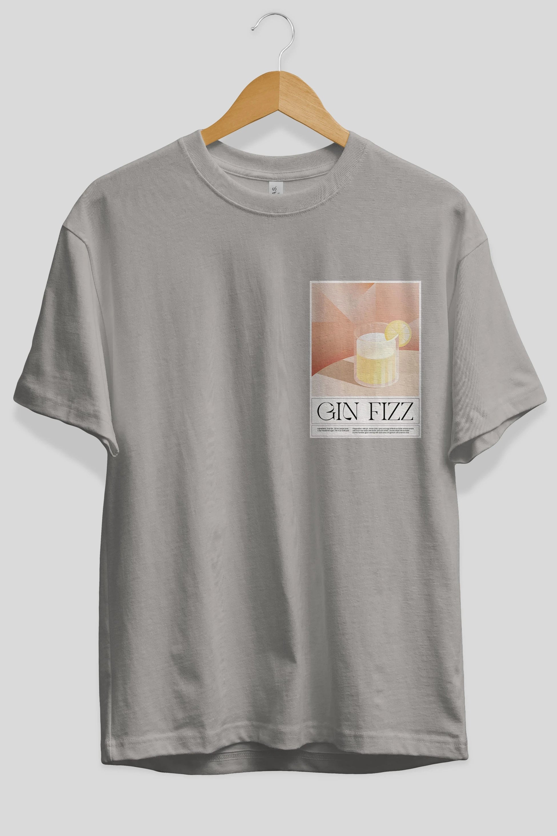 Gin Fizz Ön Sol Baskılı Oversize t-shirt Erkek Kadın Unisex %100 Pamuk Bisiklet Yaka tişort