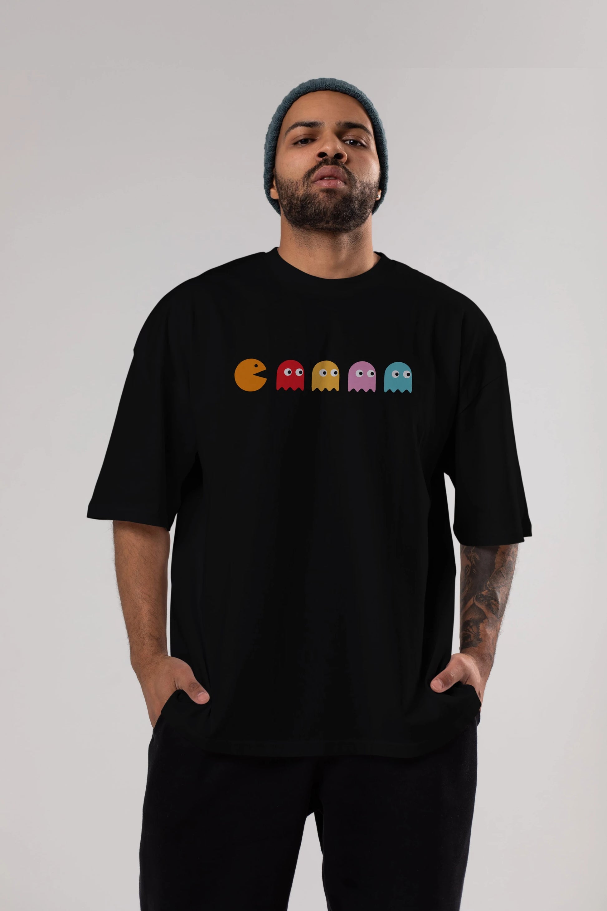 Pac-Man game Ön Baskılı Oversize t-shirt %100 pamuk Erkek Kadın Unisex