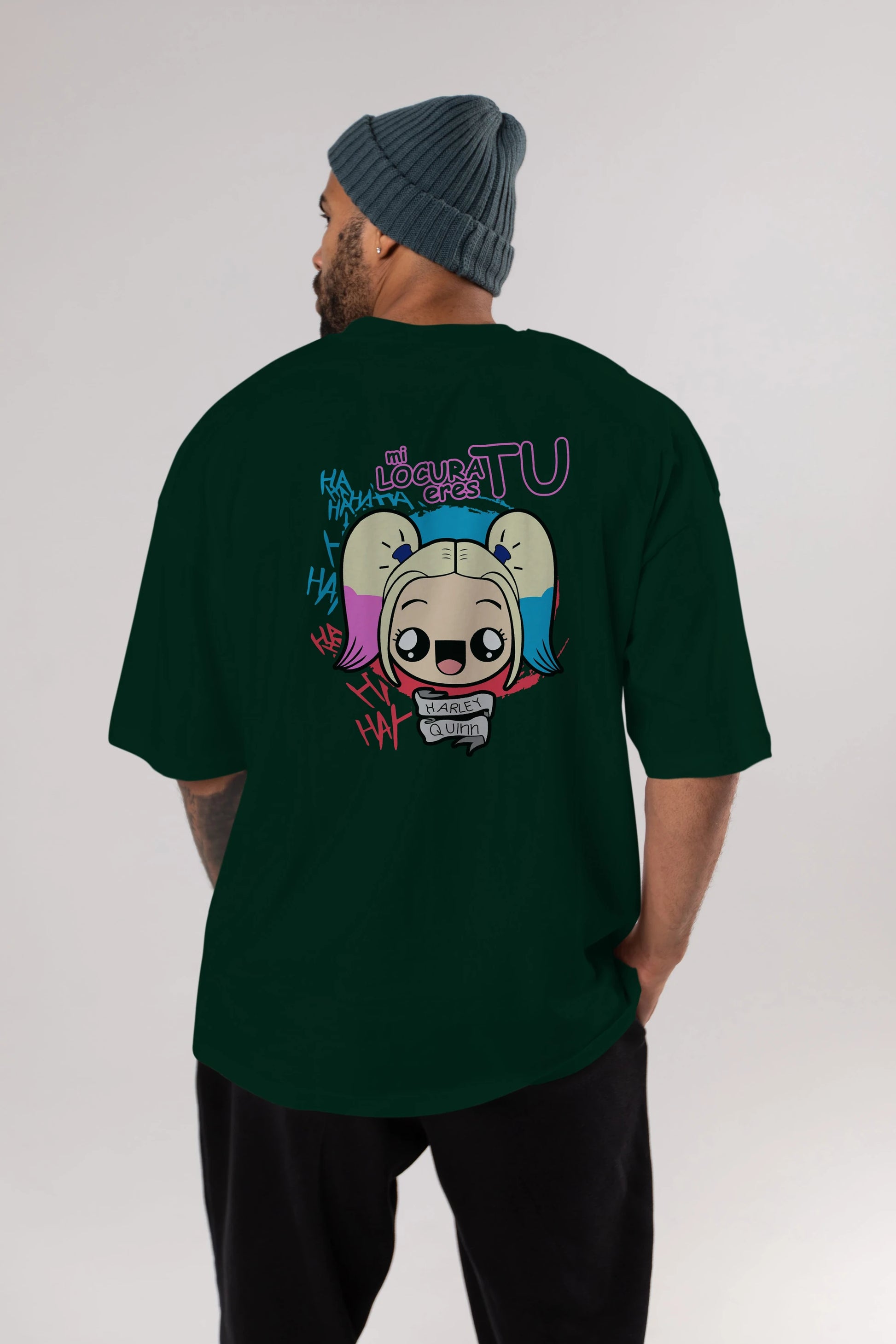 Harley Quinn Arka Baskılı Oversize t-shirt Erkek Kadın Unisex %100 Pamuk Bisiklet Yaka tişort