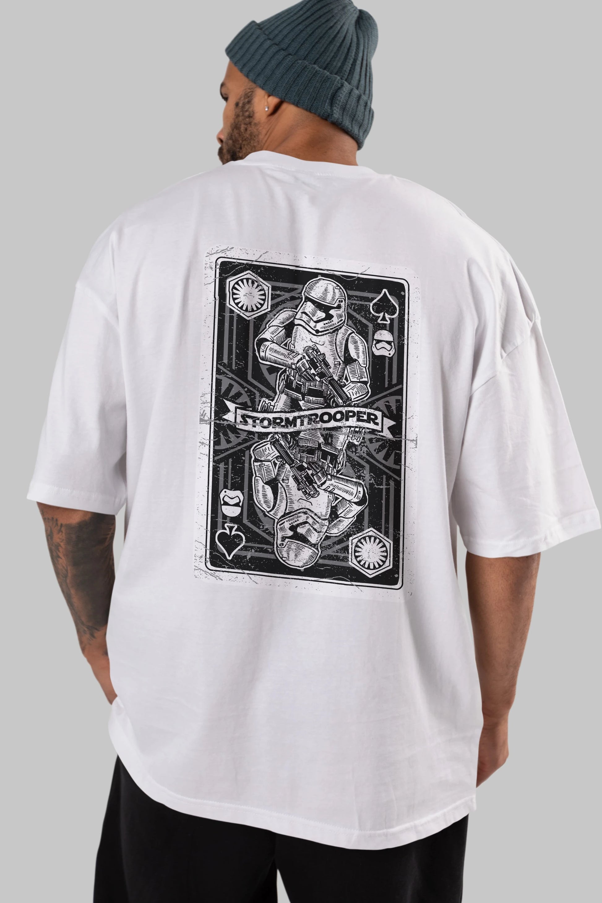 Stormtrooper Playing Card Arka Baskılı Oversize t-shirt Erkek Kadın Unisex %100 Pamuk
