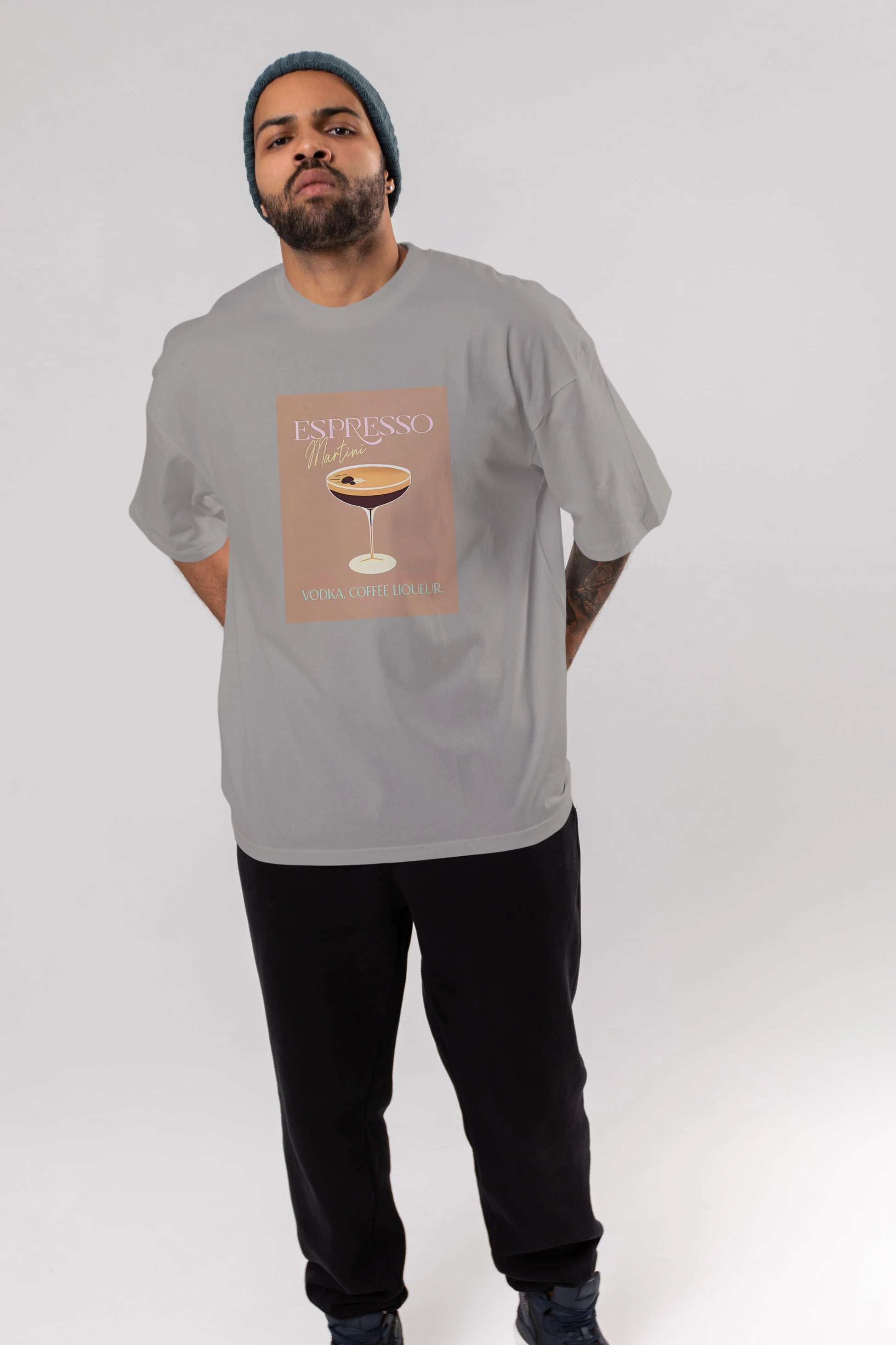 Espresso Martini Cocktail Ön Baskılı Oversize t-shirt Erkek Kadın Unisex %100 Pamuk Bisiklet Yaka tişort