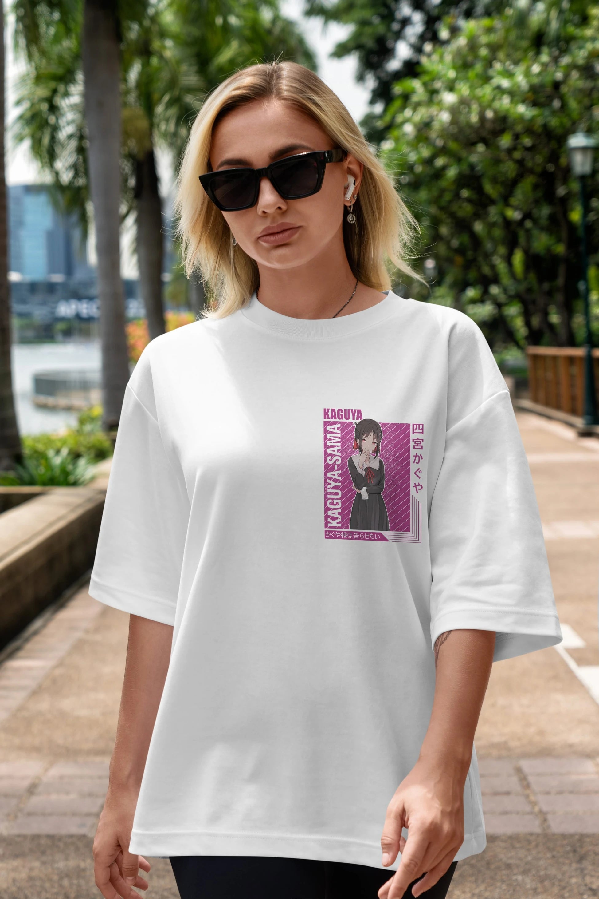 Kaguya Shinomiya 4 1 Ön Sol Baskılı Oversize t-shirt Erkek Kadın Unisex %100 Pamuk Bisiklet Yaka tişort