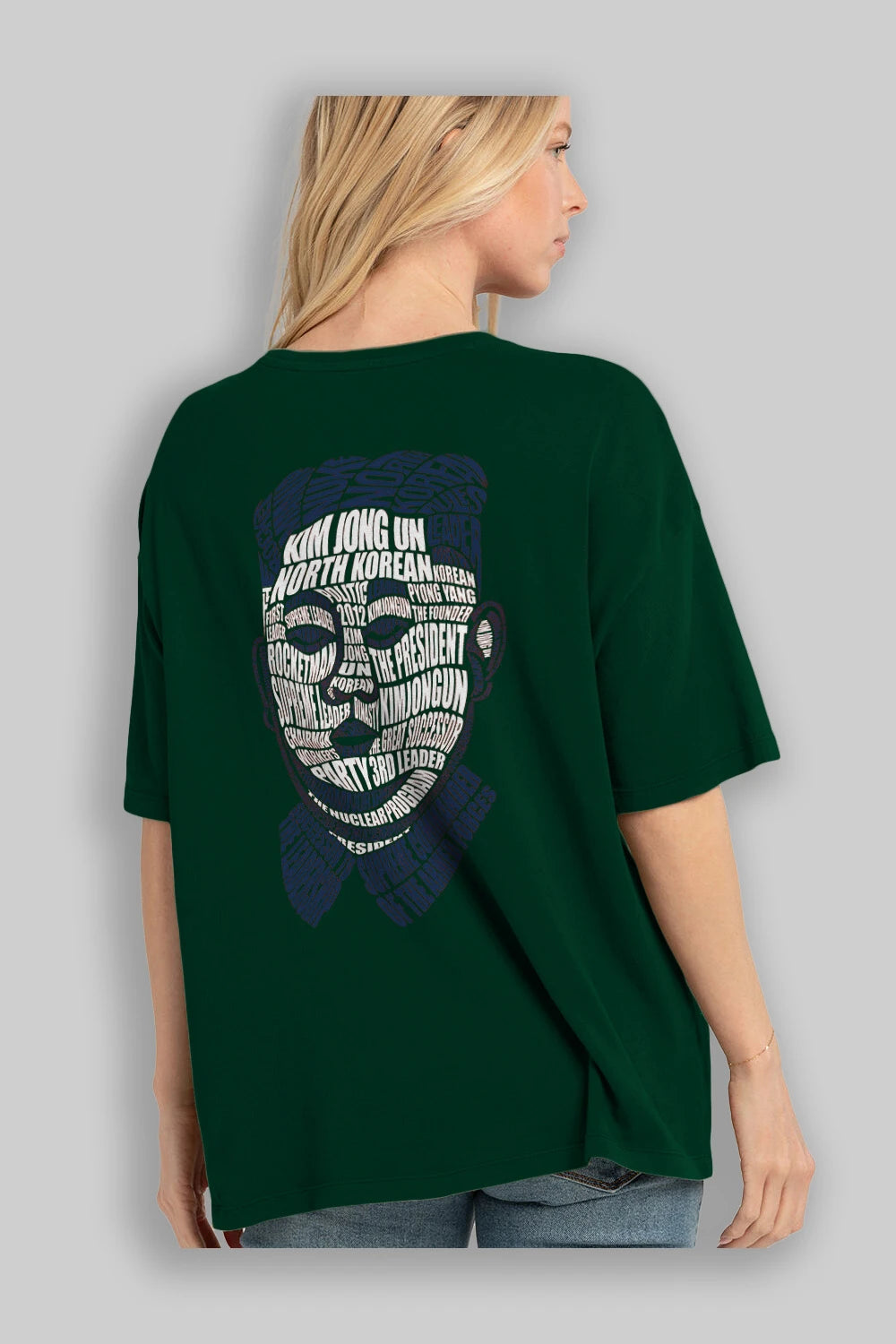 Kim Jong Un Calligram Arka Baskılı Oversize t-shirt %100 pamuk Erkek Kadın Unisex