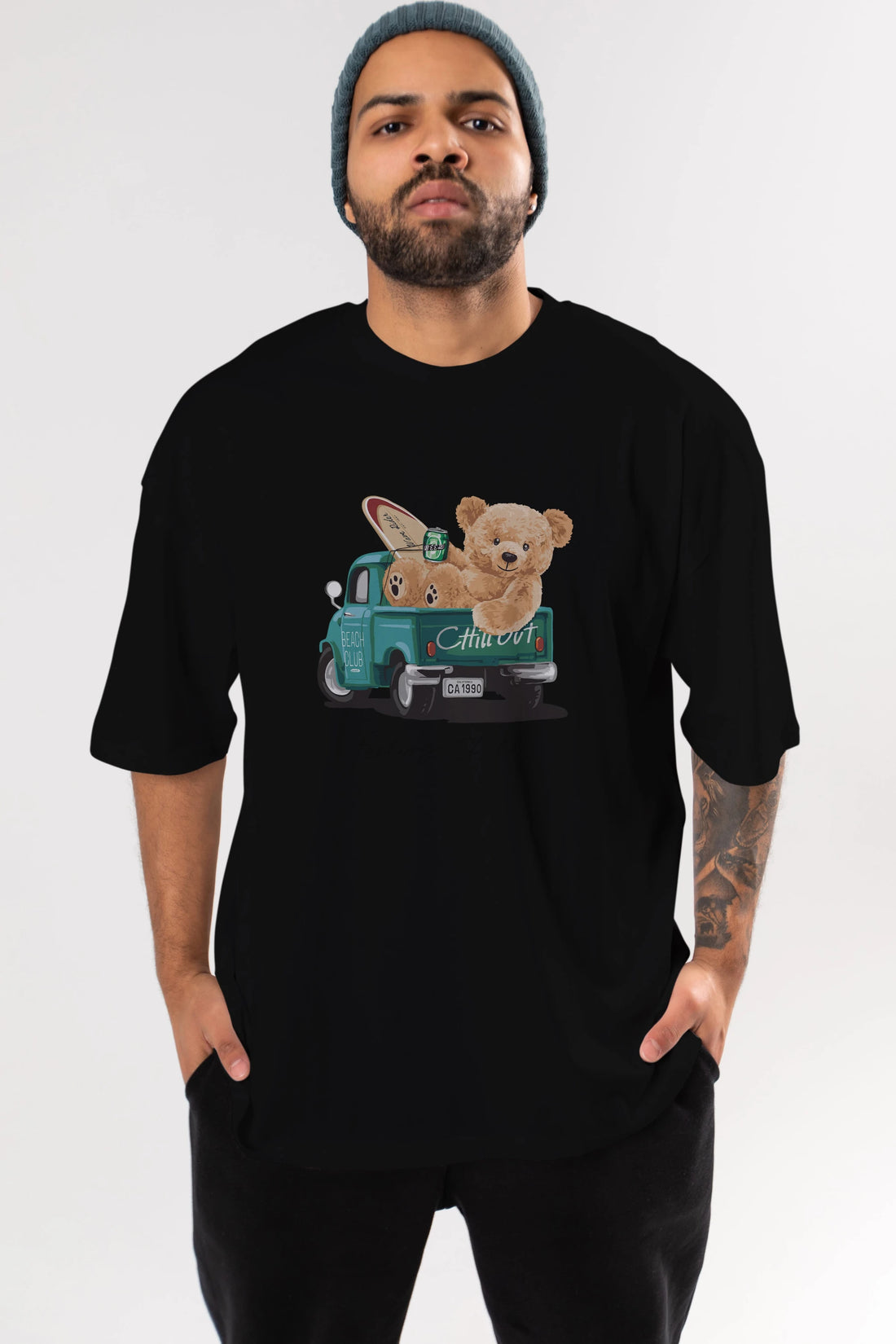 Teddy Bear Chill Out Ön Baskılı Oversize t-shirt Erkek Kadın Unisex %100 Pamuk
