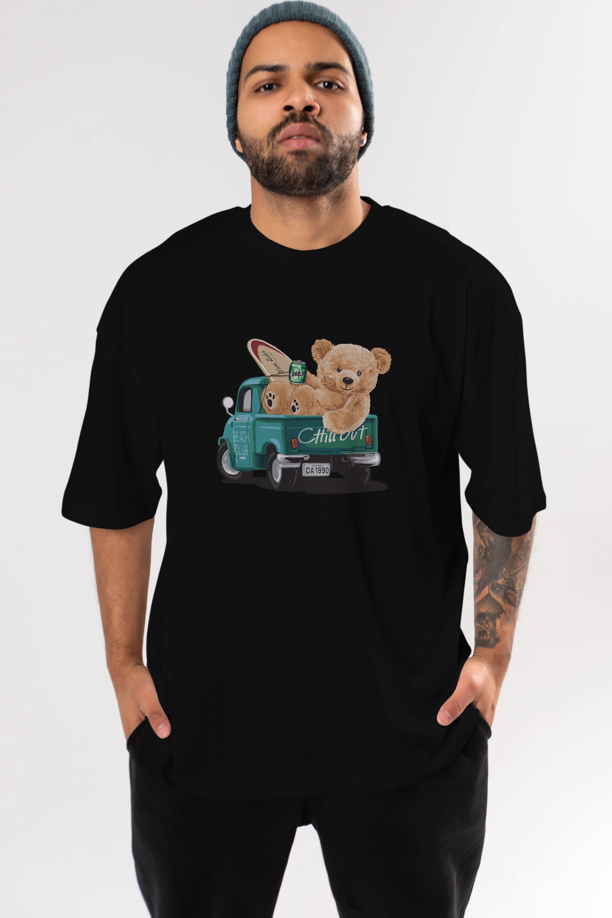 Teddy Bear Chill Out Ön Baskılı Oversize t-shirt Erkek Kadın Unisex %100 Pamuk