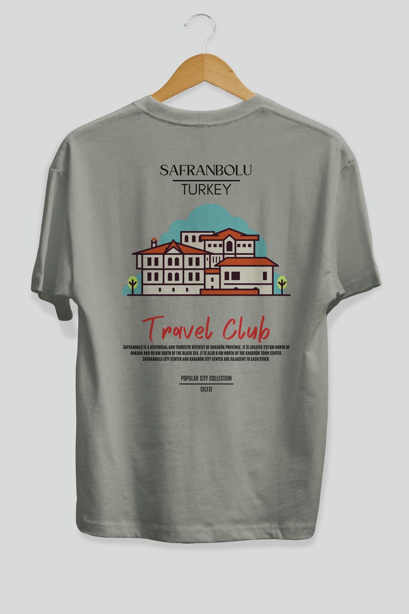 Safranbolu Turkey Arka Baskılı Oversize t-shirt Erkek Kadın Pamuk Bisiklet Yaka tişort