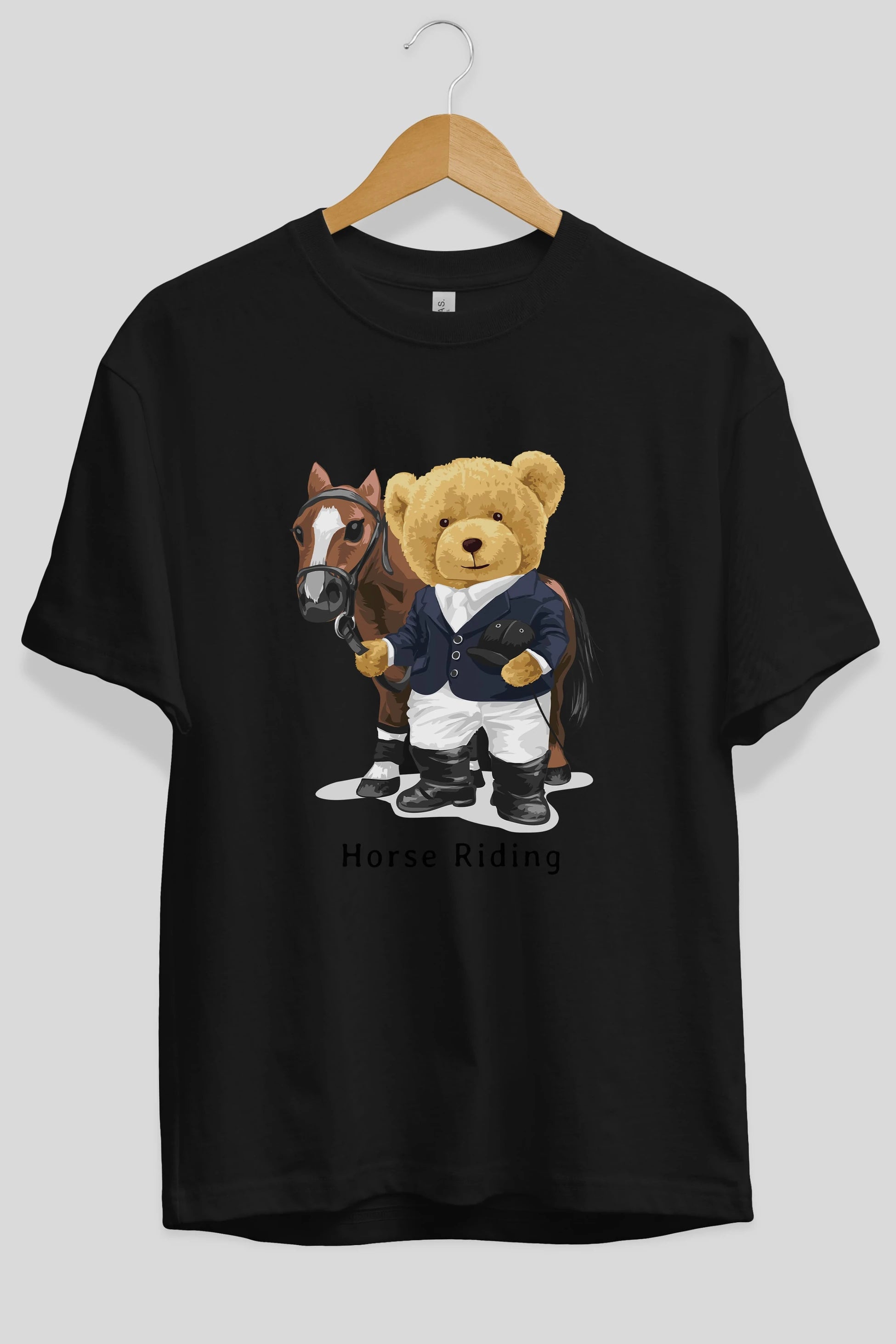 Teddy Bear Horse Riding Ön Baskılı Oversize t-shirt Erkek Kadın Unisex %100 Pamuk