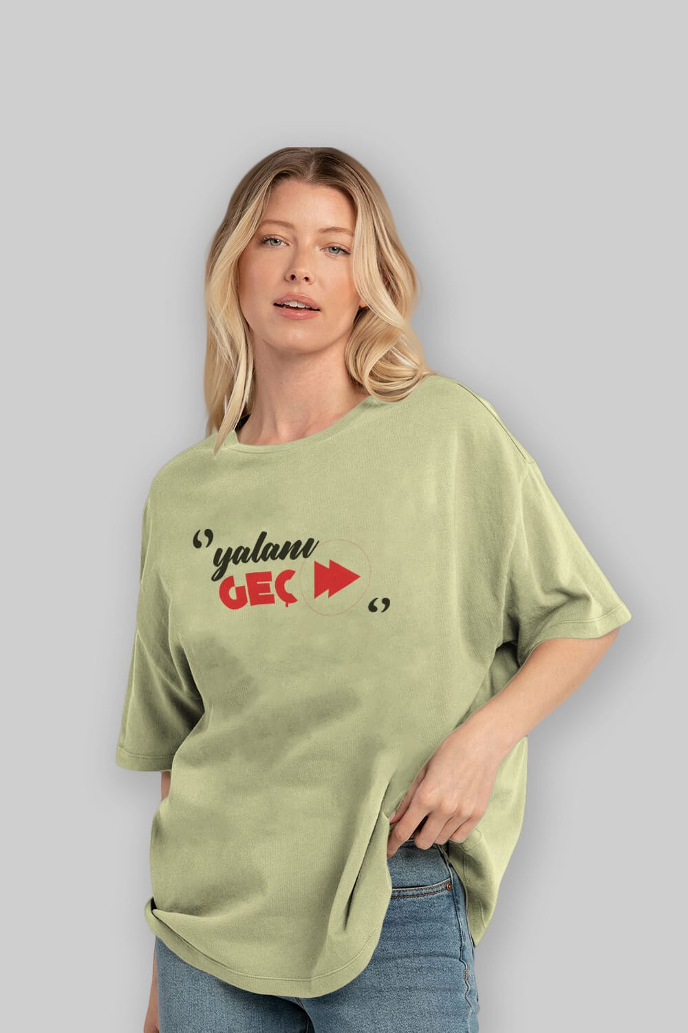 Yalanı Geç Ön Baskılı Oversize t-shirt %100 pamuk Erkek Kadın Unisex