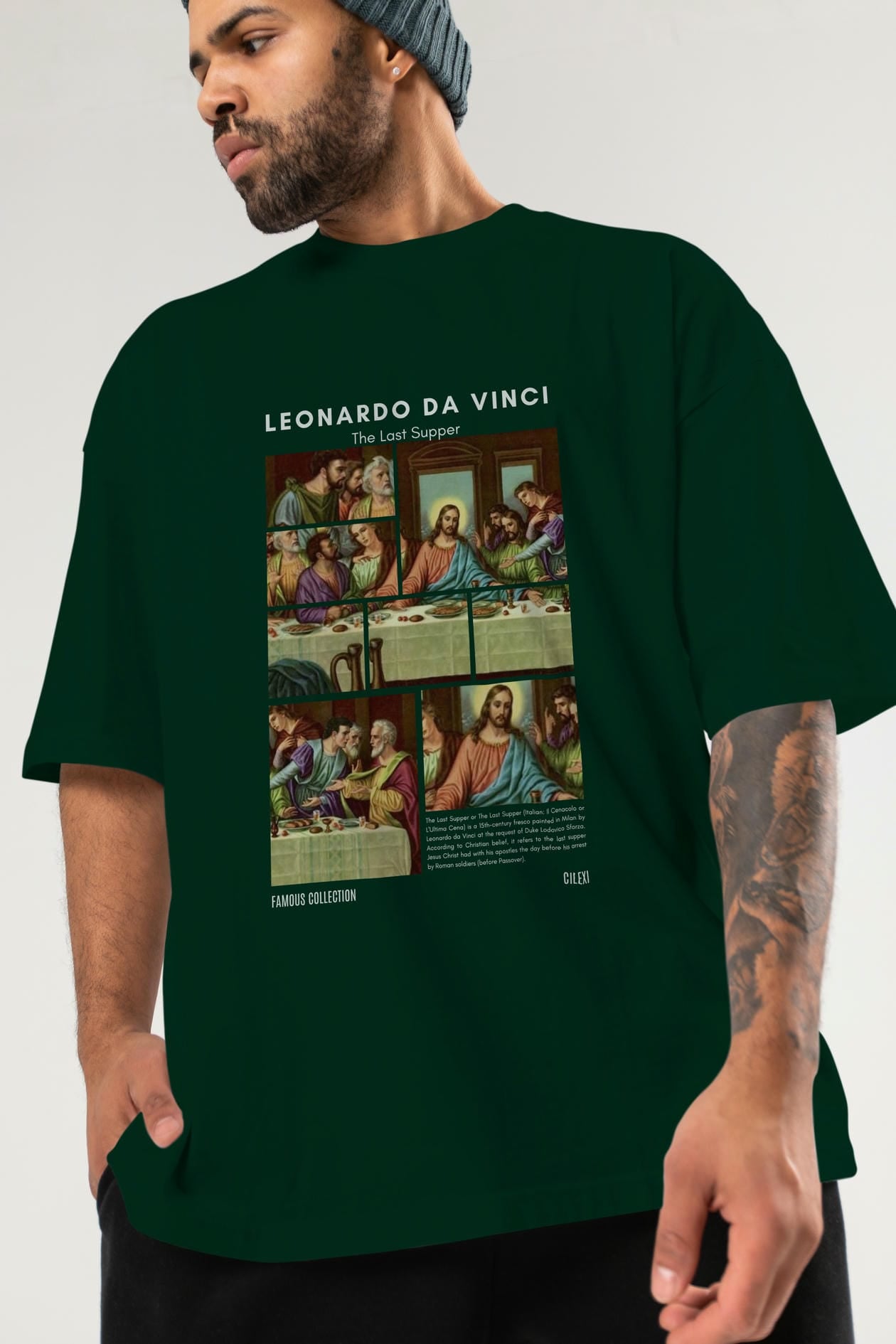 Leonardo Da Vinci ön Baskılı Oversize t-shirt Erkek Kadın Bisiklet Yaka Pamuk tişort