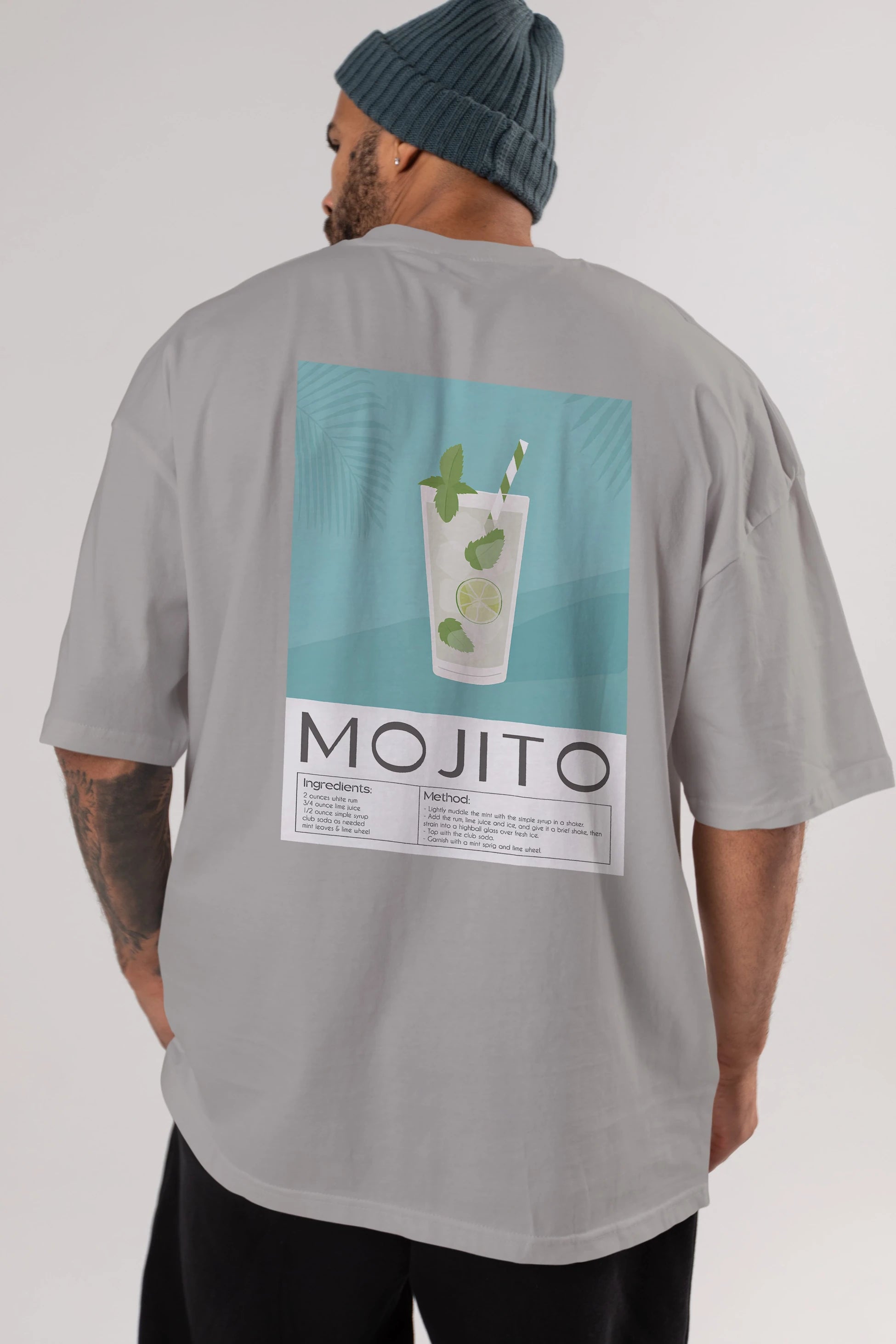 Mojito 4 Arka Baskılı Oversize t-shirt Erkek Kadın Unisex %100 Pamuk Bisiklet Yaka tişort