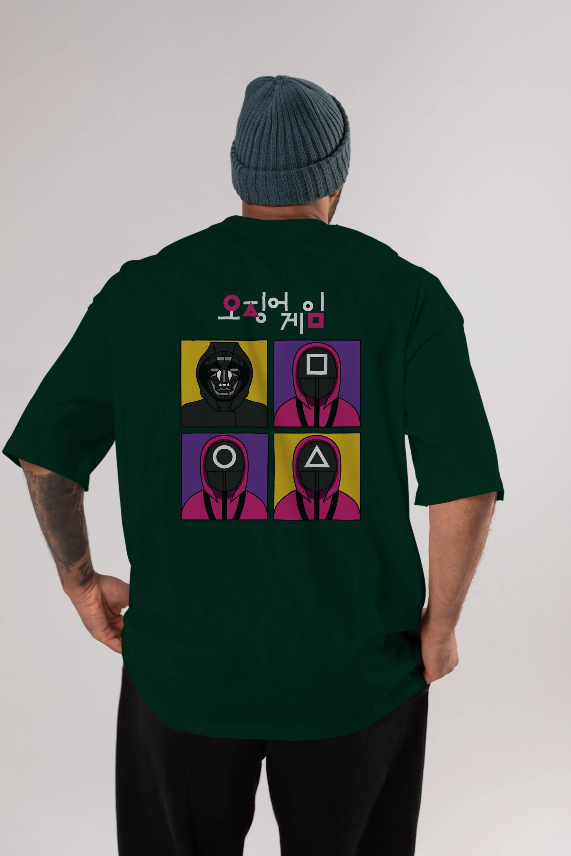 Squid Game (1) Arka Baskılı Oversize t-shirt Erkek Kadın Unisex %100 Pamuk Bisiklet Yaka tişort