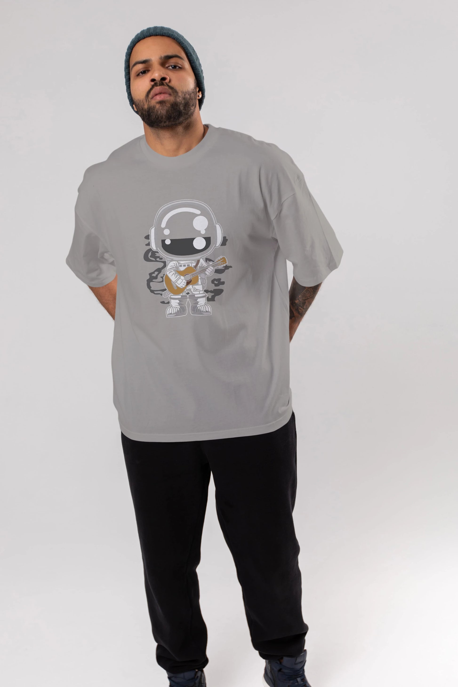 Astronaut Acoustic Guitar Ön Baskılı Oversize t-shirt Erkek Kadın Unisex