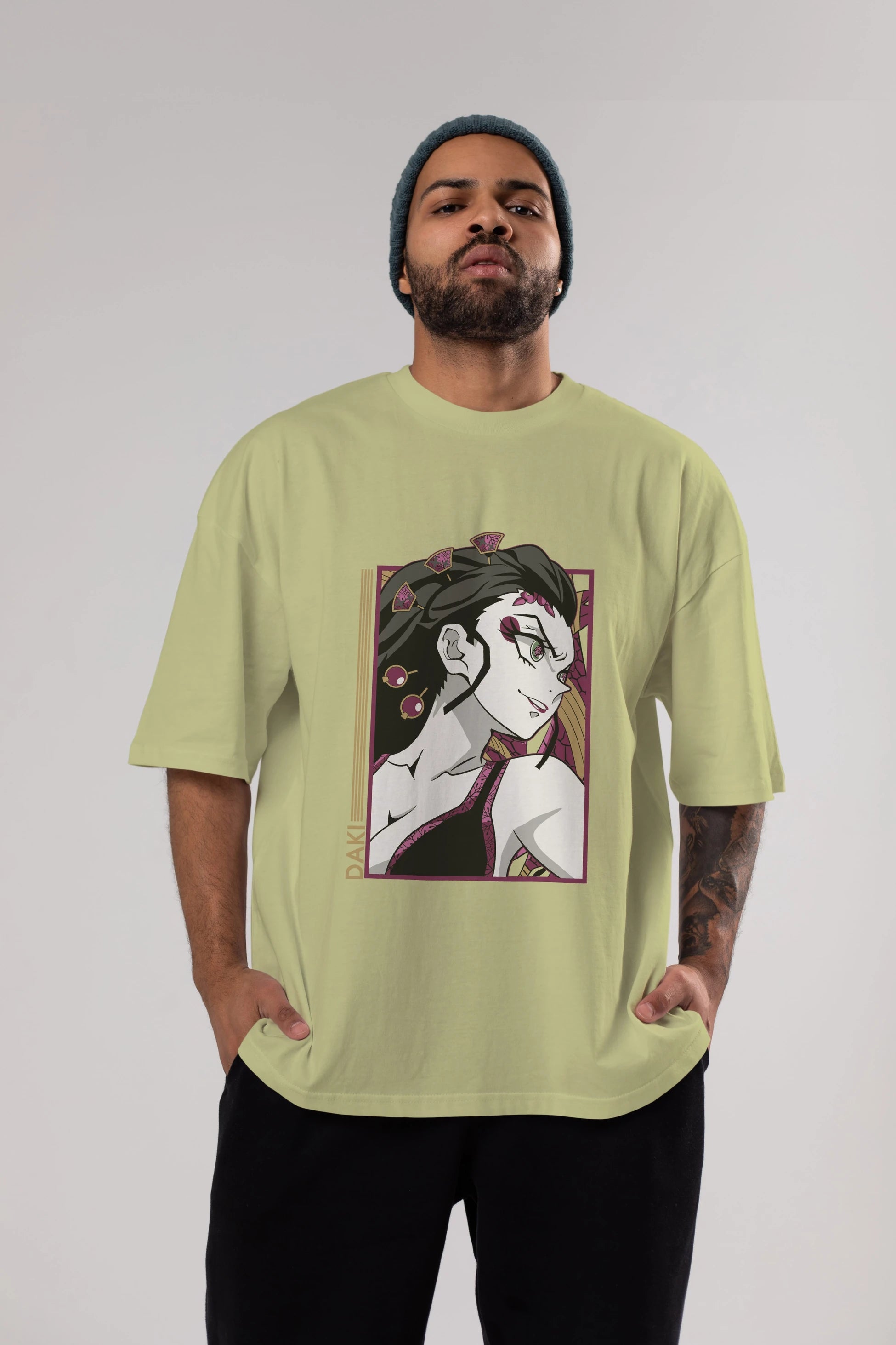 Daki DEMION SLAYER Anime Ön Baskılı Oversize t-shirt %100 pamuk Erkek Kadın Unisex