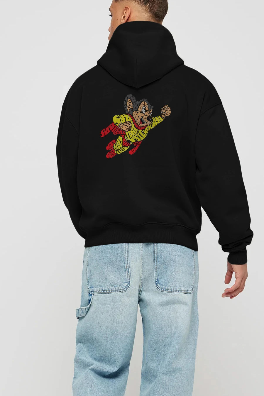 Mighty Mouse Arka Baskılı Hoodie Oversize Kapüşonlu Sweatshirt Erkek Kadın Unisex