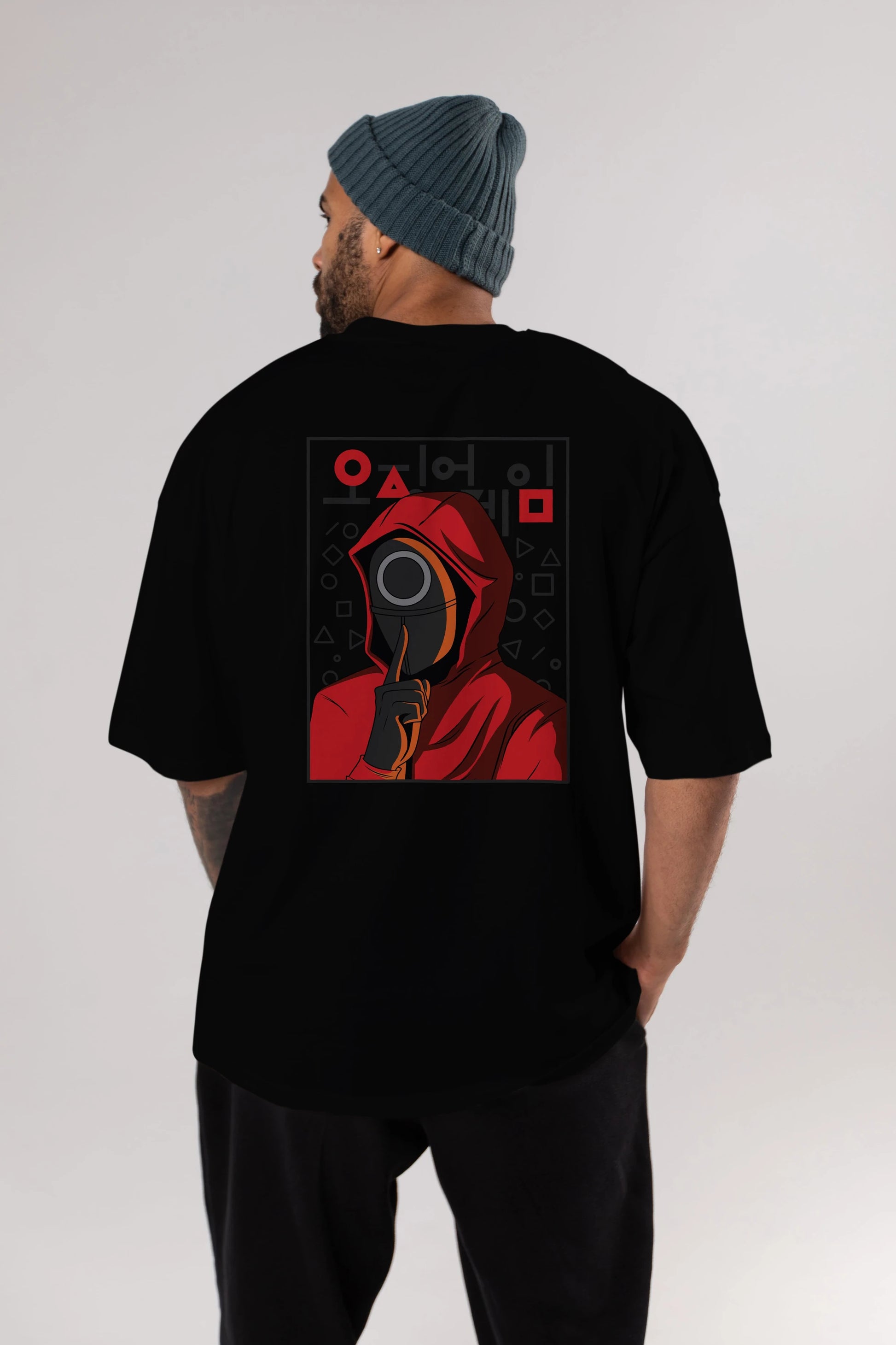 Squid Game (5) Arka Baskılı Oversize t-shirt Erkek Kadın Unisex %100 Pamuk Bisiklet Yaka tişort