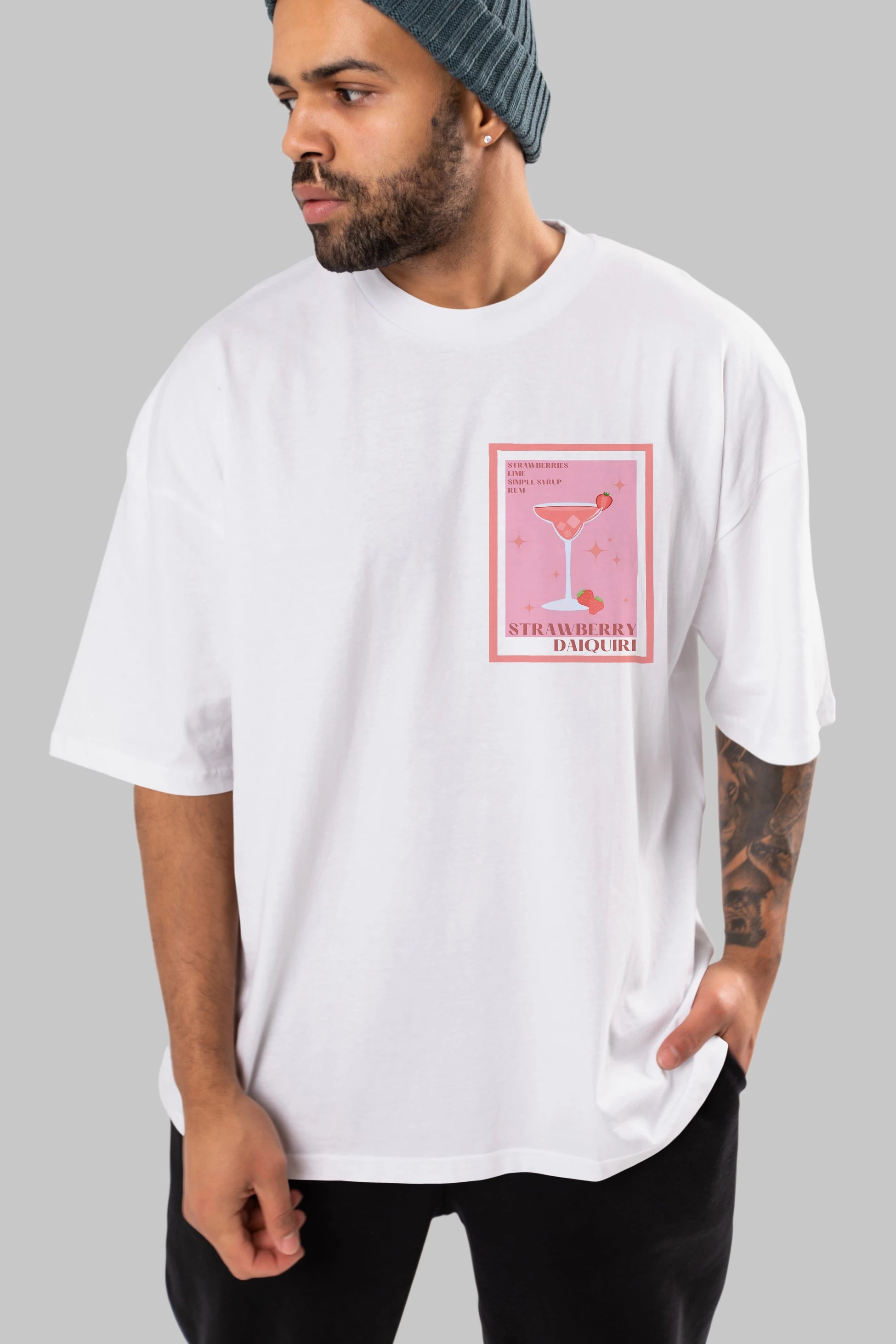 Strawberry Daiquiri Ön Sol Baskılı Oversize t-shirt Erkek Kadın Unisex %100 Pamuk Bisiklet Yaka tişort