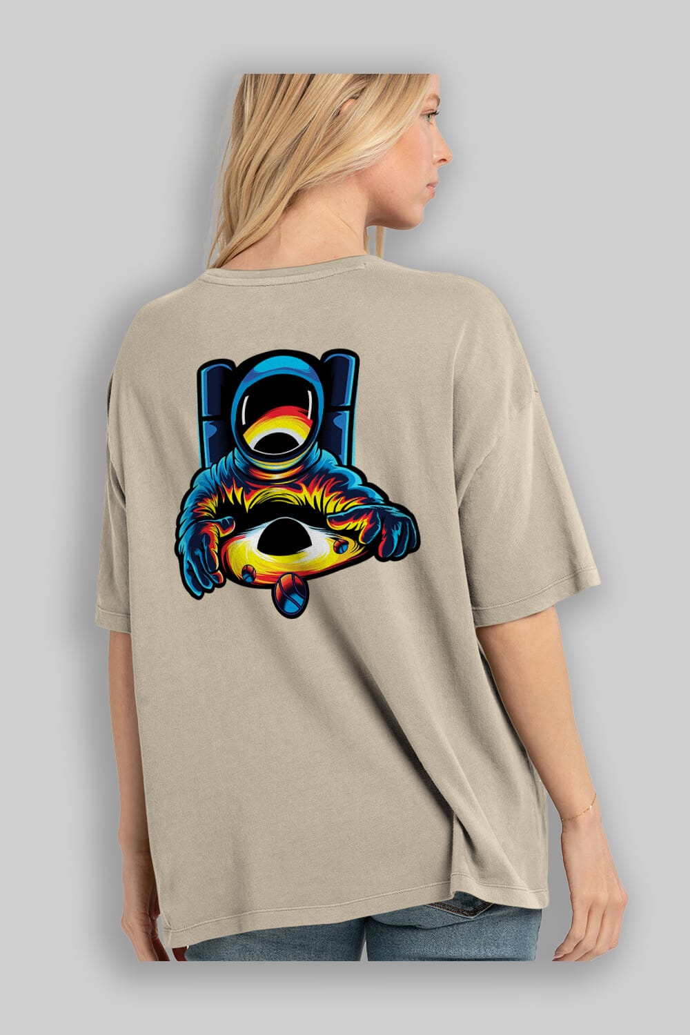 Astronaut & Black Hole Arka Baskılı Oversize t-shirt Erkek Kadın Unisex