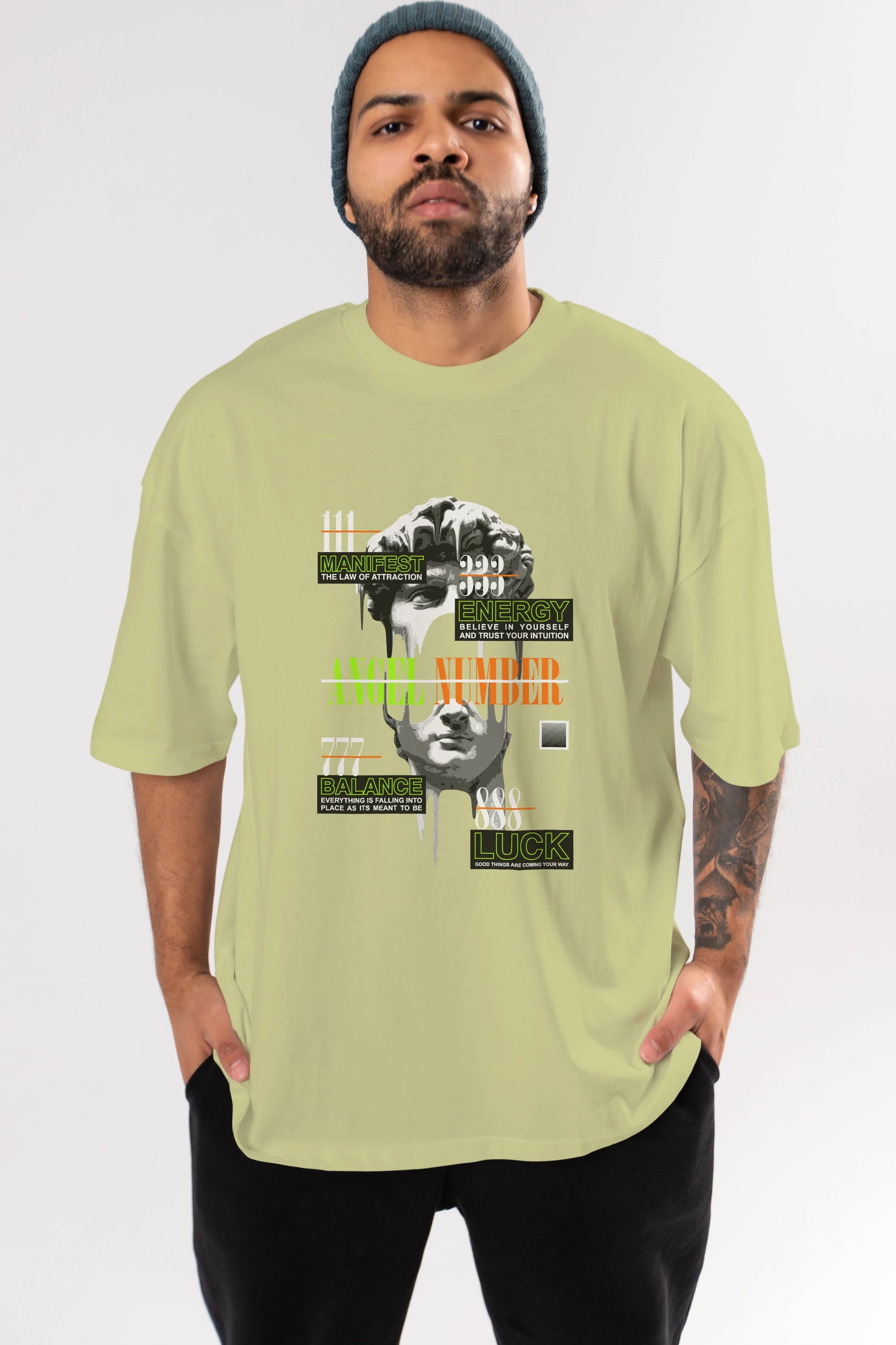 Angel Number Ön Baskılı Oversize t-shirt Erkek Kadın Unisex
