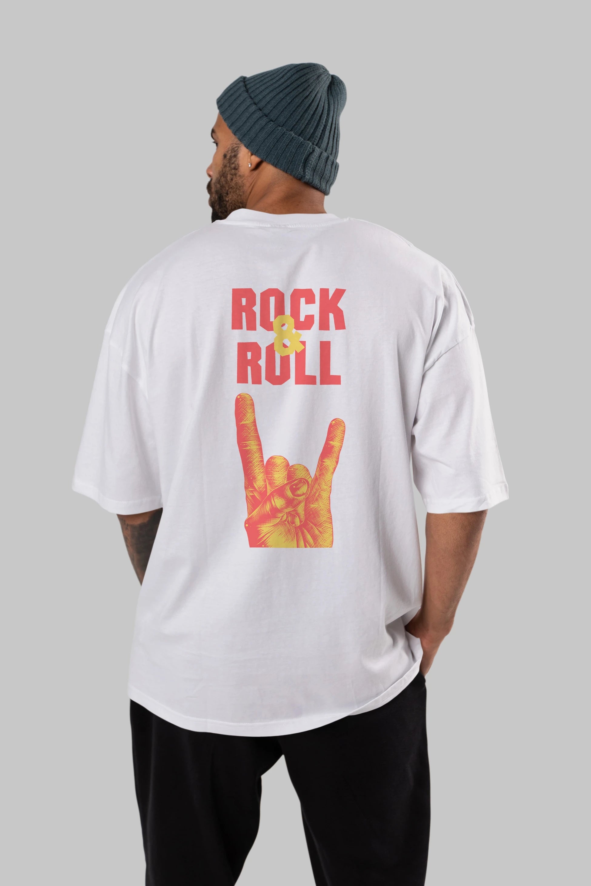 Rock & Roll Yazılı Arka Baskılı Oversize t-shirt Erkek Kadın Unisex