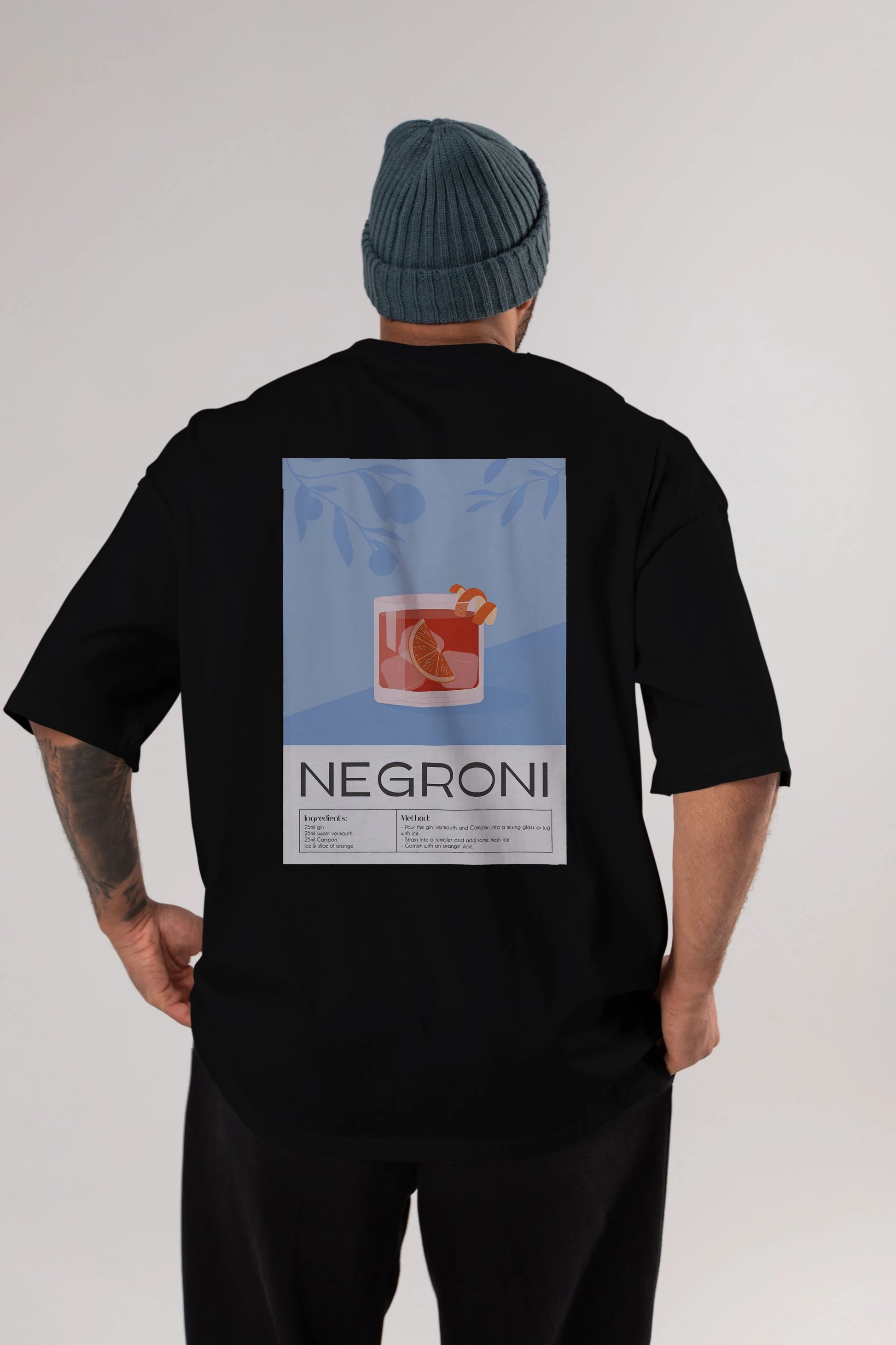 Negroni Arka Baskılı Oversize t-shirt Erkek Kadın Unisex %100 Pamuk Bisiklet Yaka tişort