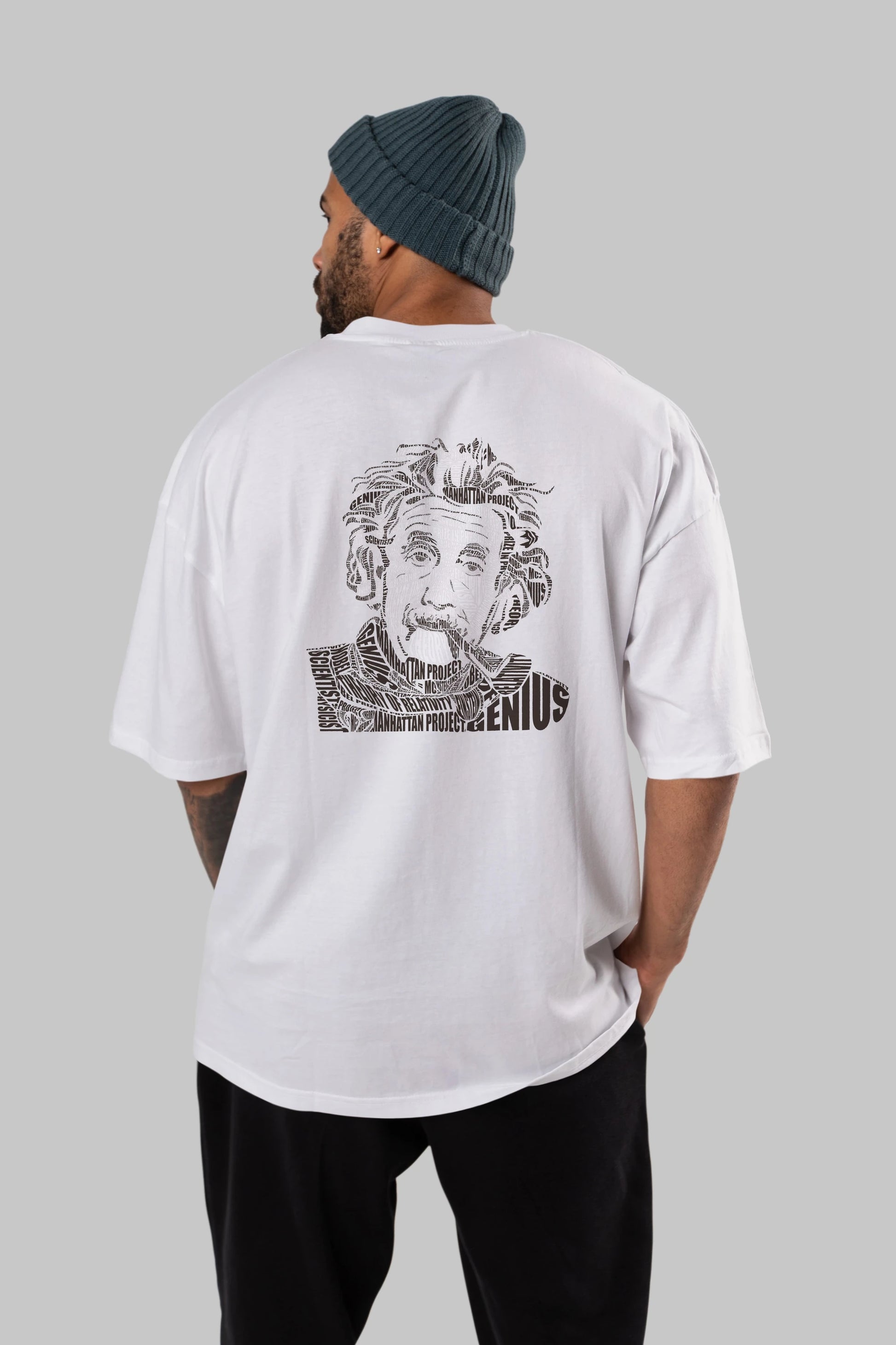 Einstein Calligram Arka Baskılı Oversize t-shirt %100 pamuk Erkek Kadın Unisex