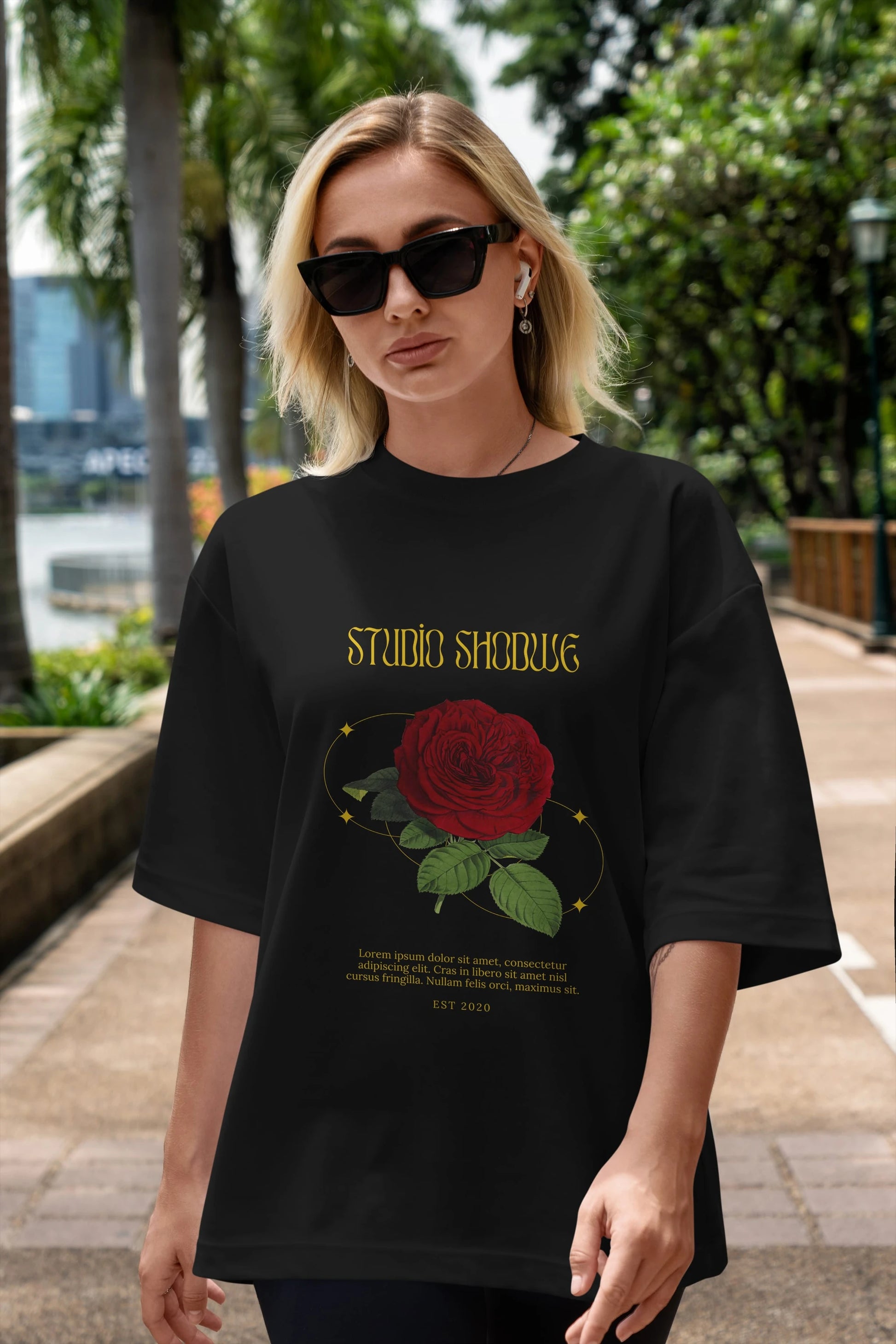 Studio Shodwe Rose Ön Baskılı Oversize t-shirt Erkek Kadın Unisex
