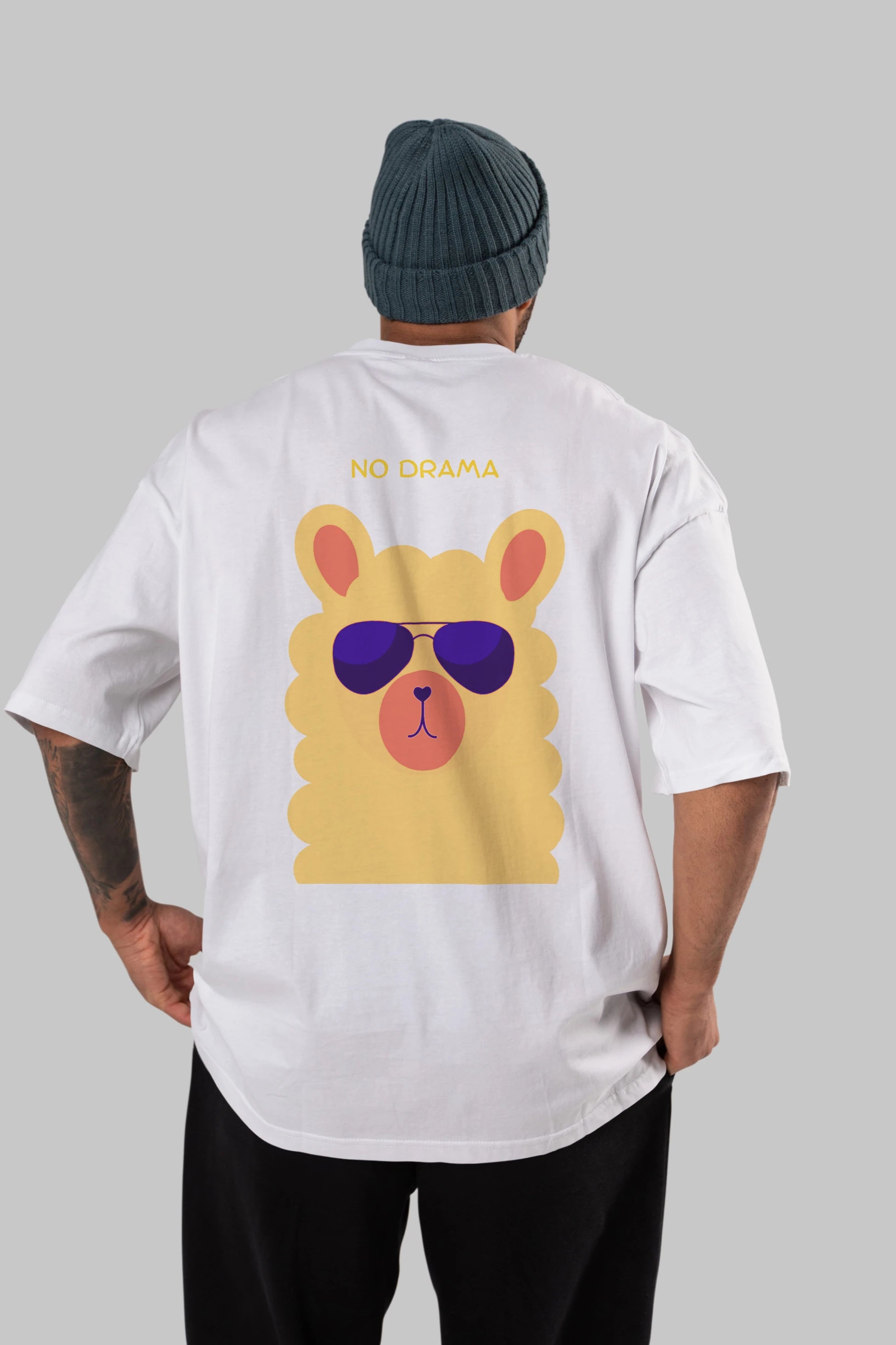 No Drama Yazılı Lama Arka Baskılı Oversize t-shirt Erkek Kadın Unisex