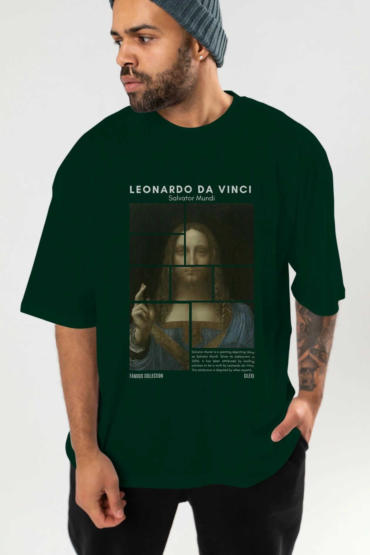 Salvador Mundi ön Baskılı Oversize t-shirt Erkek Kadın Bisiklet Yaka Pamuk tişort