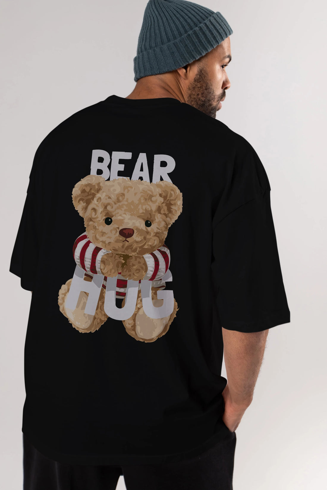 Teddy Bear Hug Arka Baskılı Oversize t-shirt Erkek Kadın Unisex %100 Pamuk