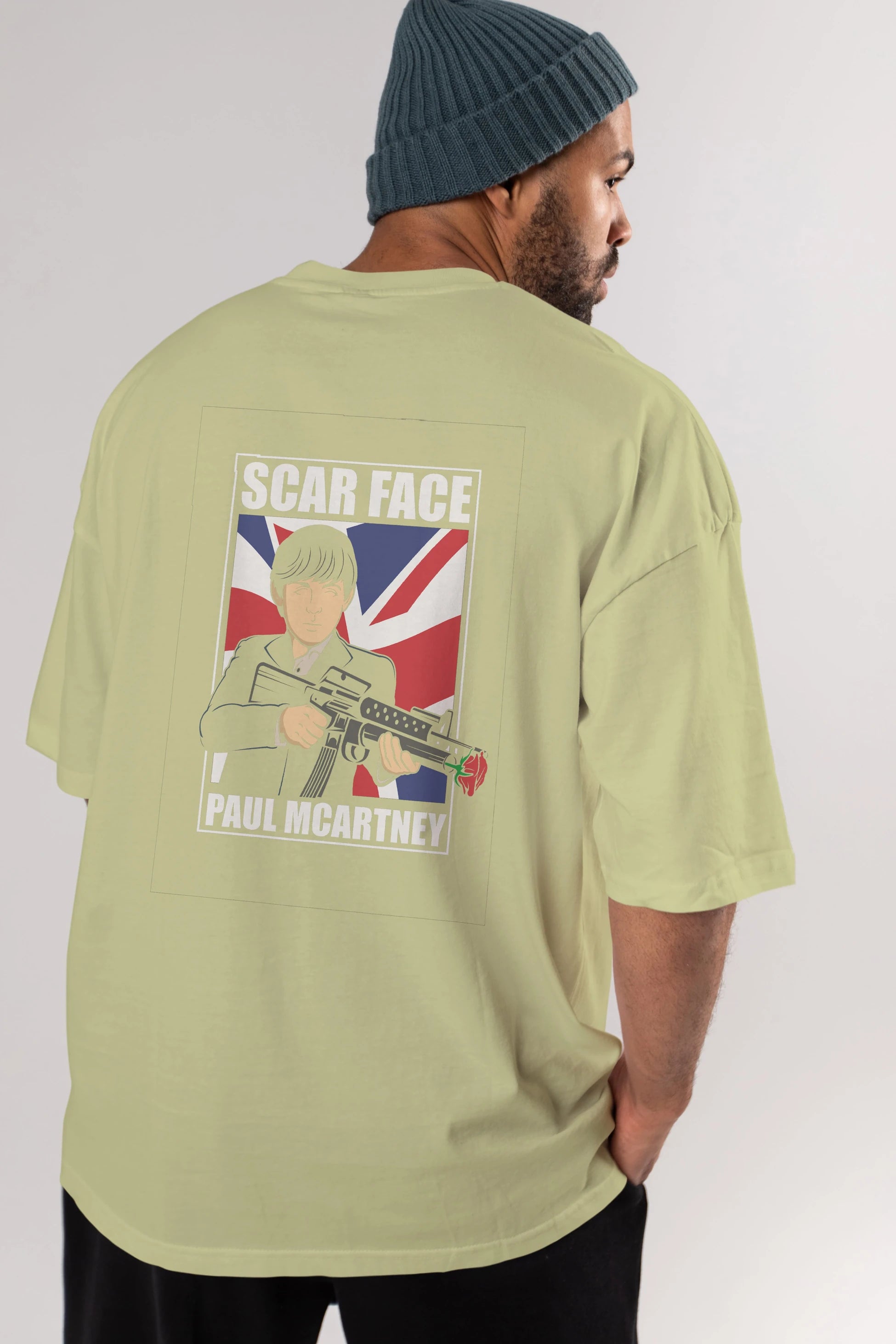 Paul Mccartney Scar Face Arka Baskılı Oversize t-shirt Erkek Kadın Unisex %100 Pamuk tişort