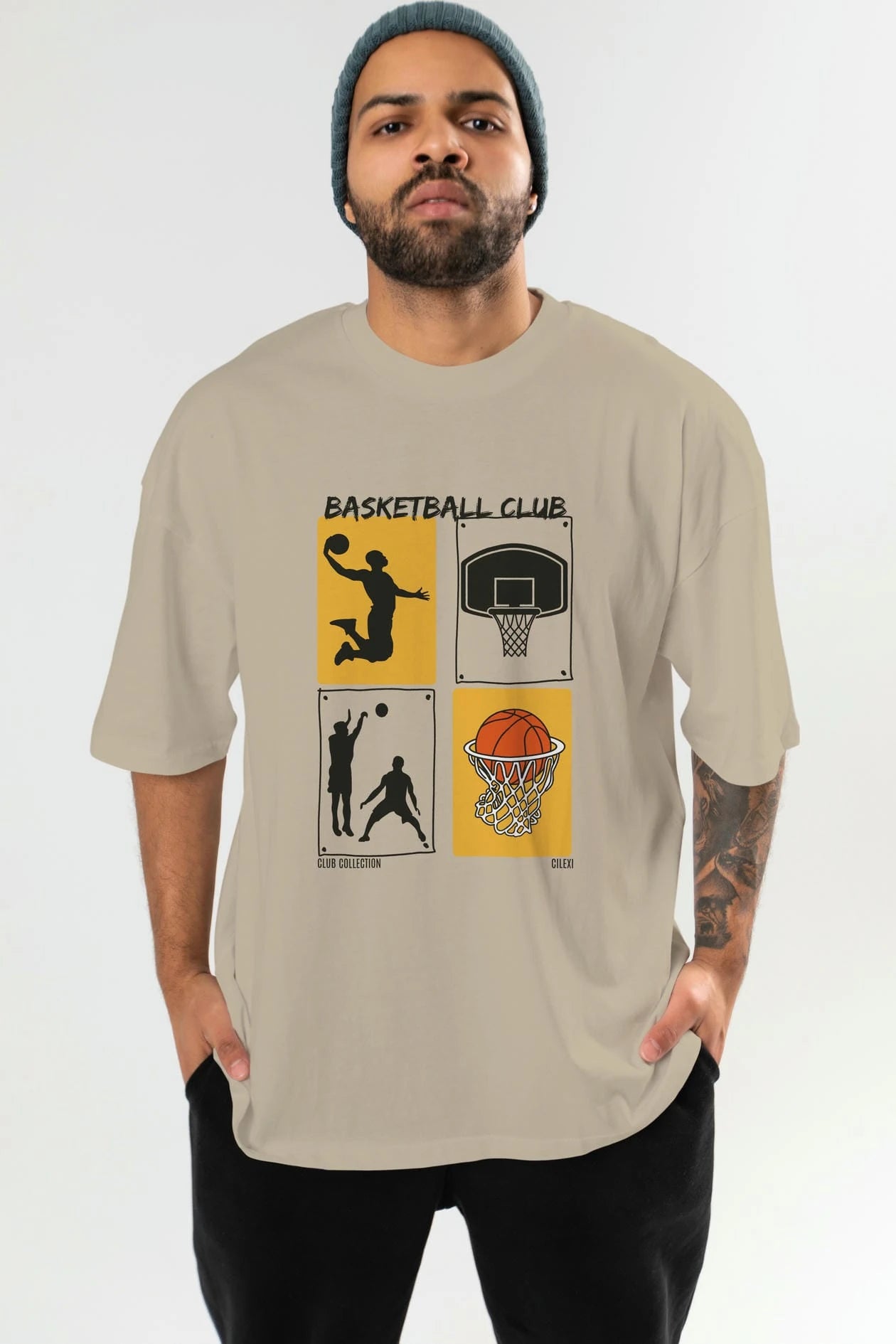 Basketball Club ön Baskılı Oversize t-shirt Erkek Kadın %100 Pamuk Bisiklet Yaka tişort