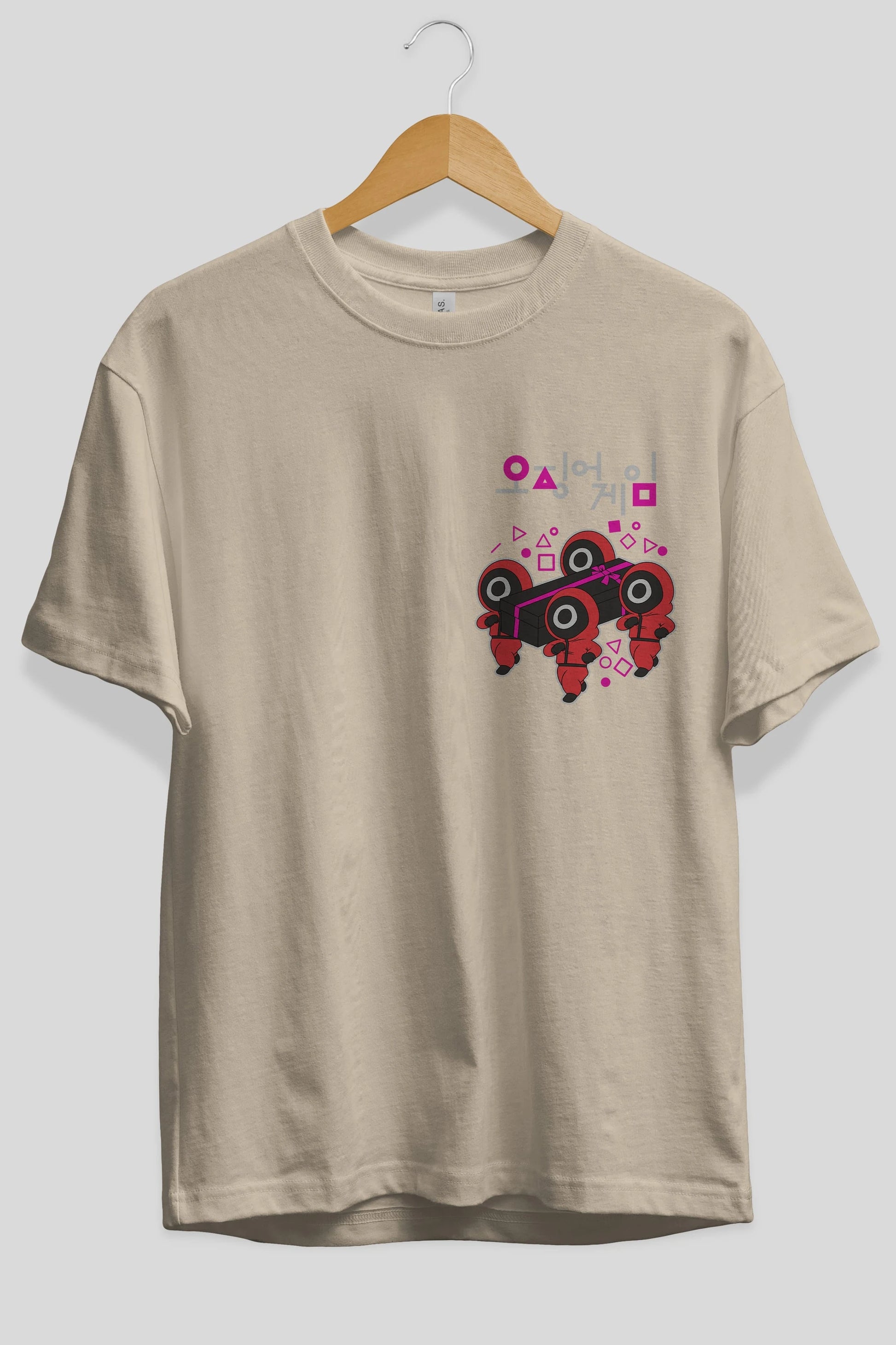 Squid Game (6) Ön Sol Baskılı Oversize t-shirt Erkek Kadın Unisex %100 Pamuk Bisiklet Yaka tişort