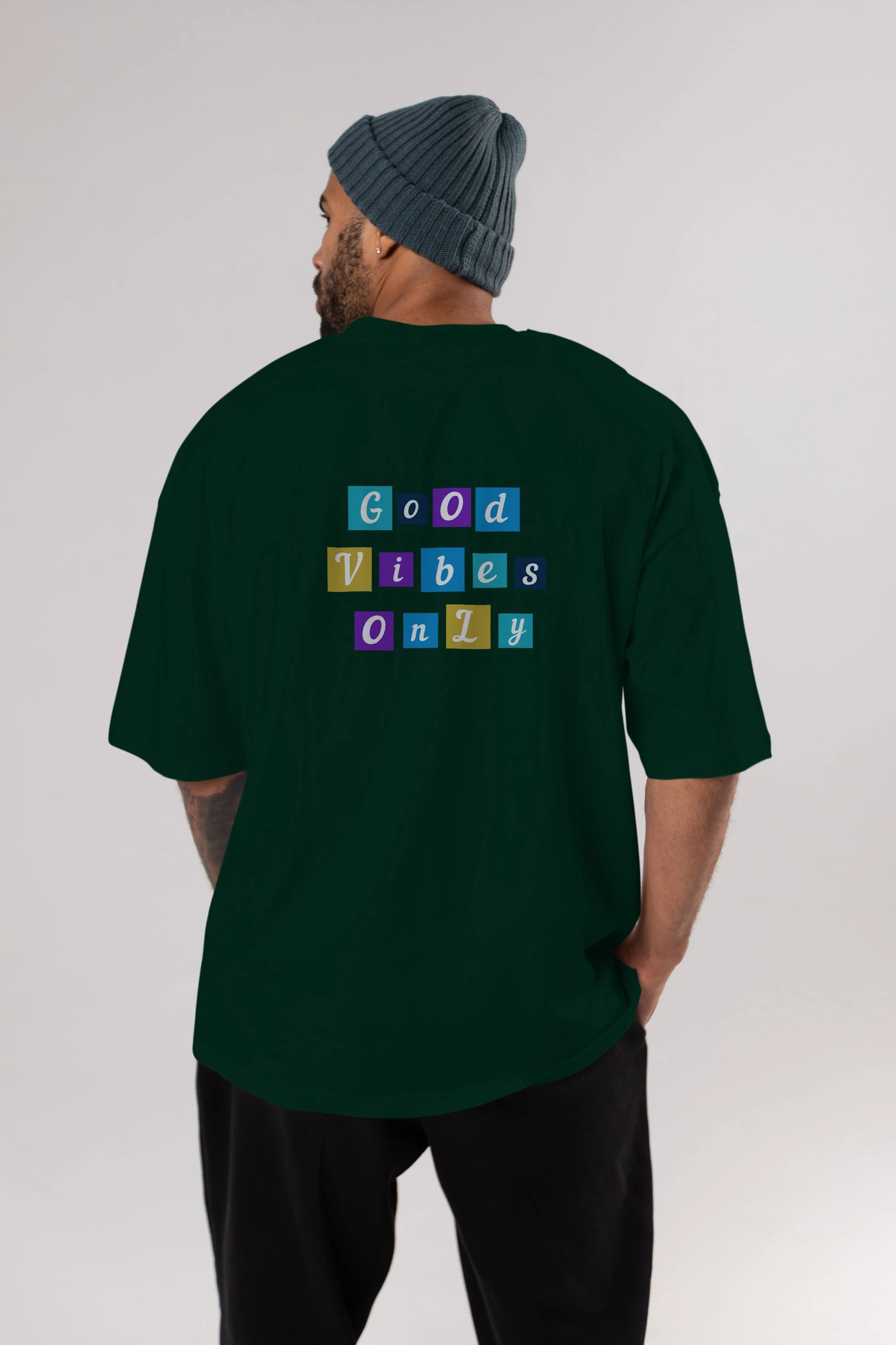 Good Vibes Only Yazılı 3 Arka Baskılı Oversize t-shirt Erkek Kadın Unisex