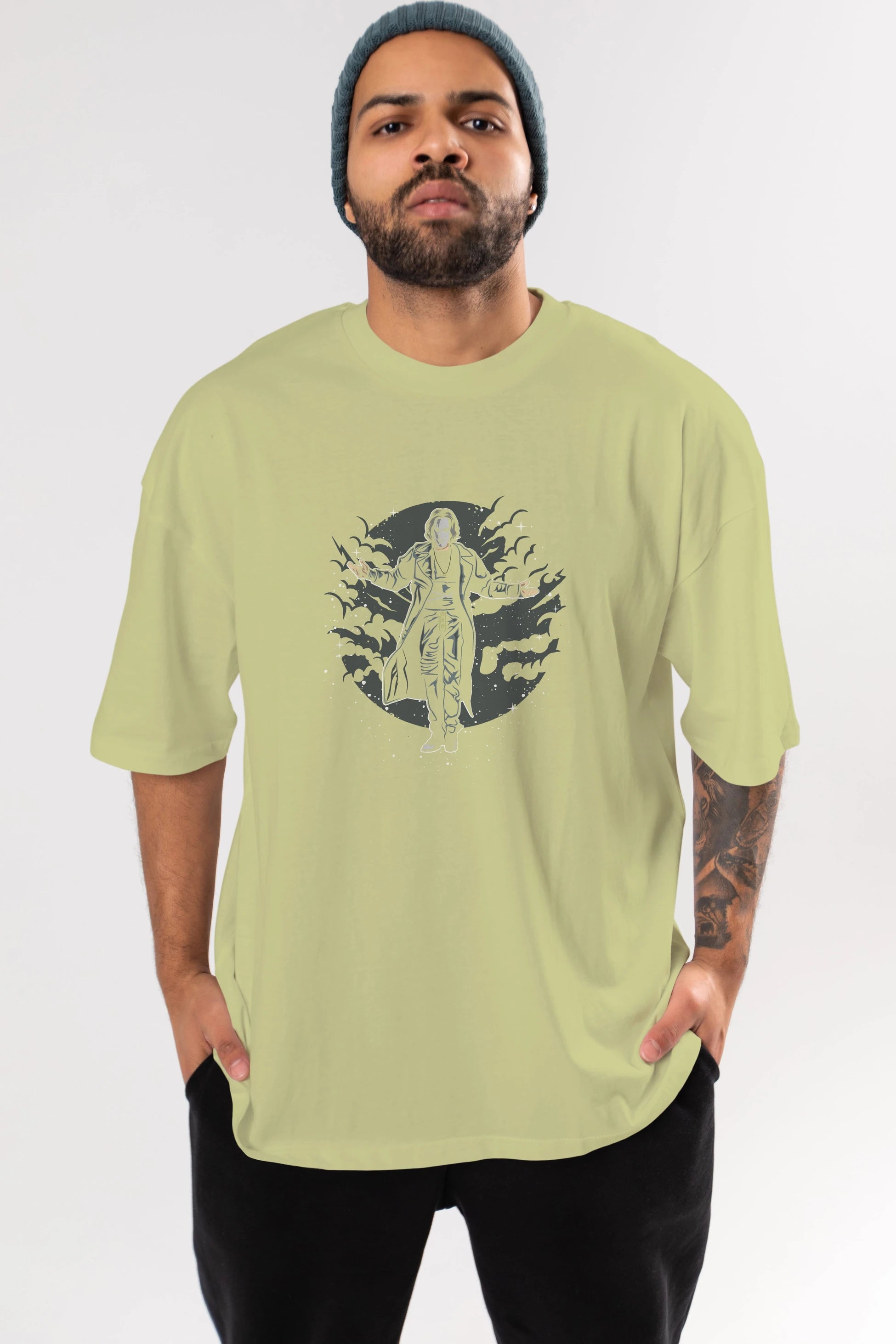 The Crow Ön Baskılı Oversize t-shirt Erkek Kadın Unisex %100 Pamuk tişort
