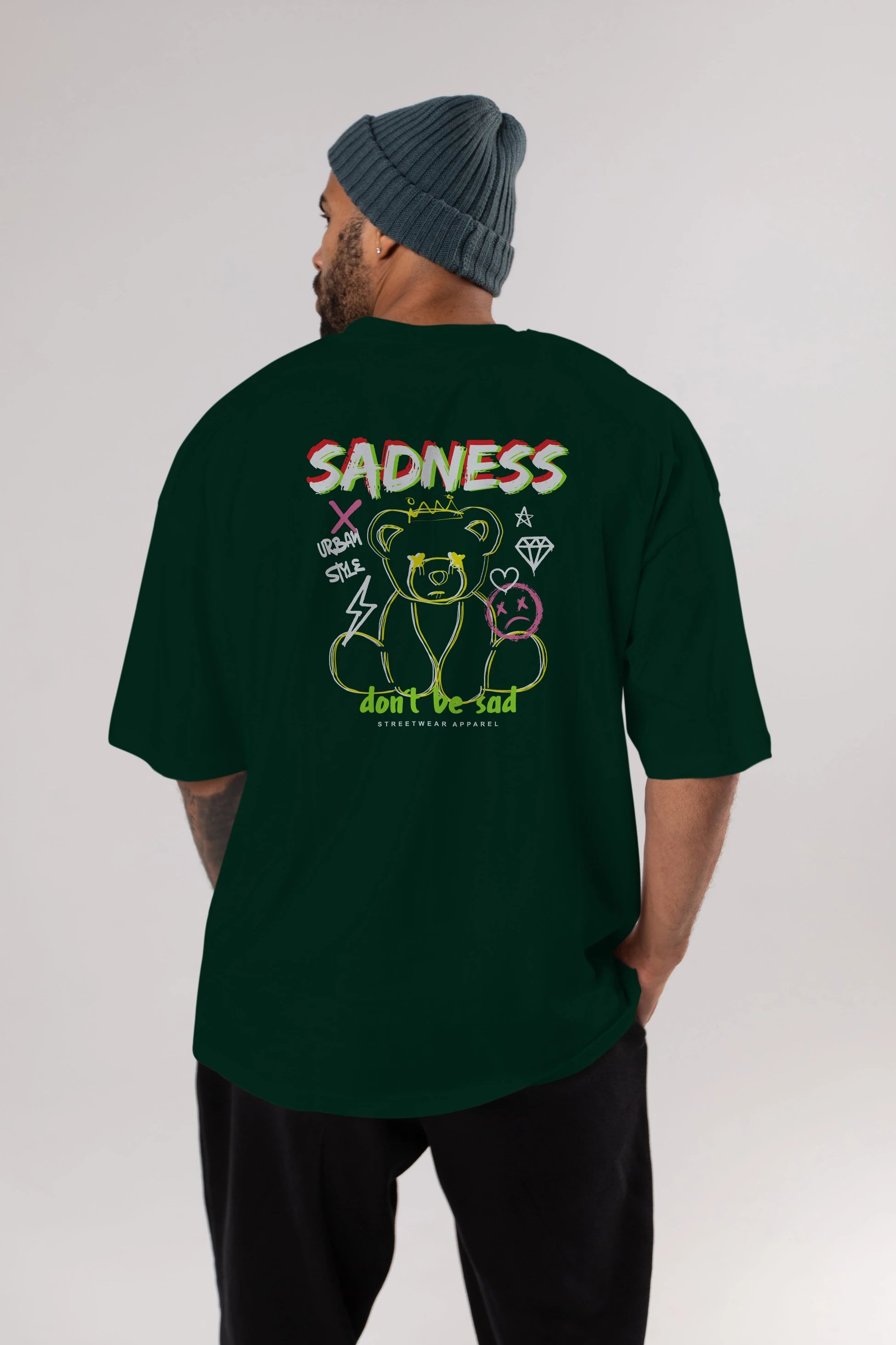Teddy Bear Sadness Arka Baskılı Oversize t-shirt Erkek Kadın Unisex