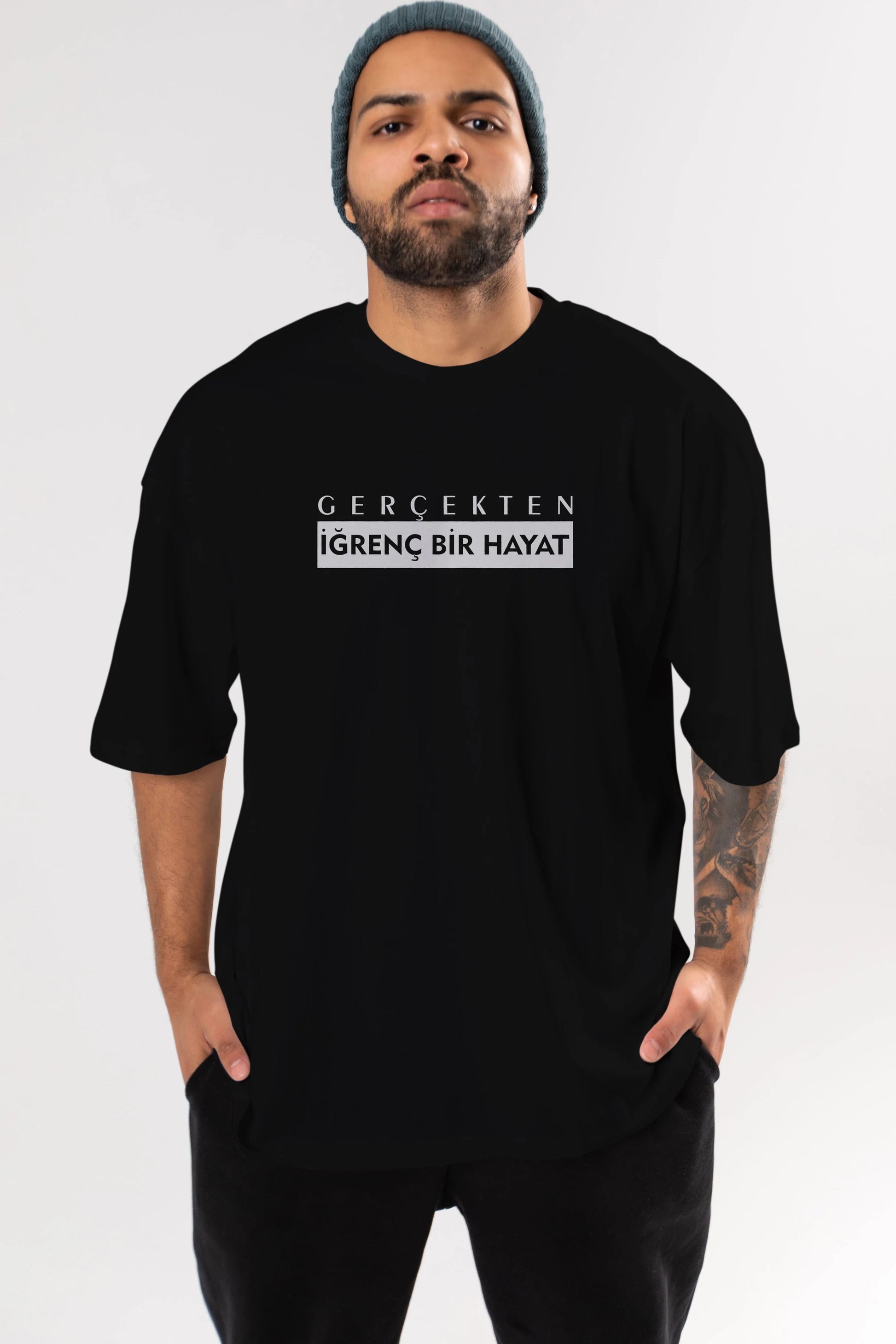 Gerçekte İğrenç Bir Hayat Ön Baskılı Oversize t-shirt %100 pamuk Erkek Kadın Unisex