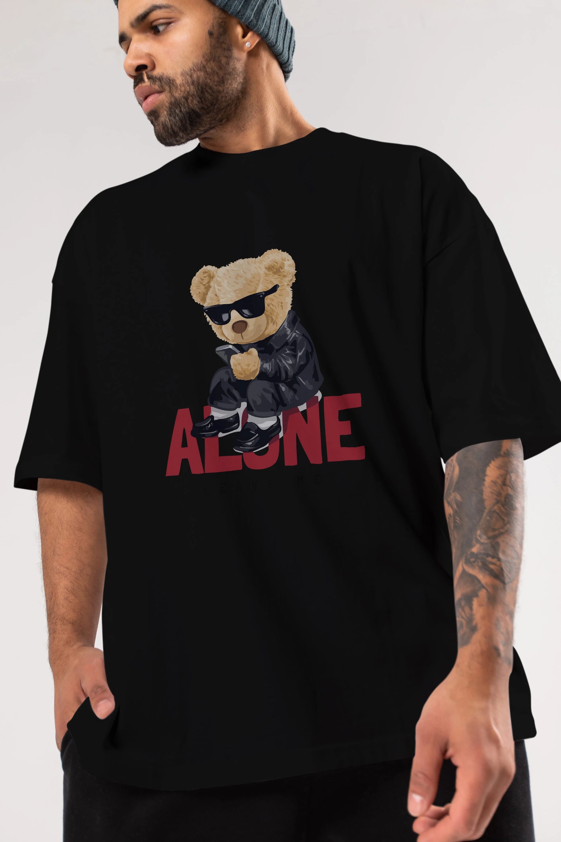 Teddy Bear Alone Ön Baskılı Oversize t-shirt Erkek Kadın Unisex %100 Pamuk