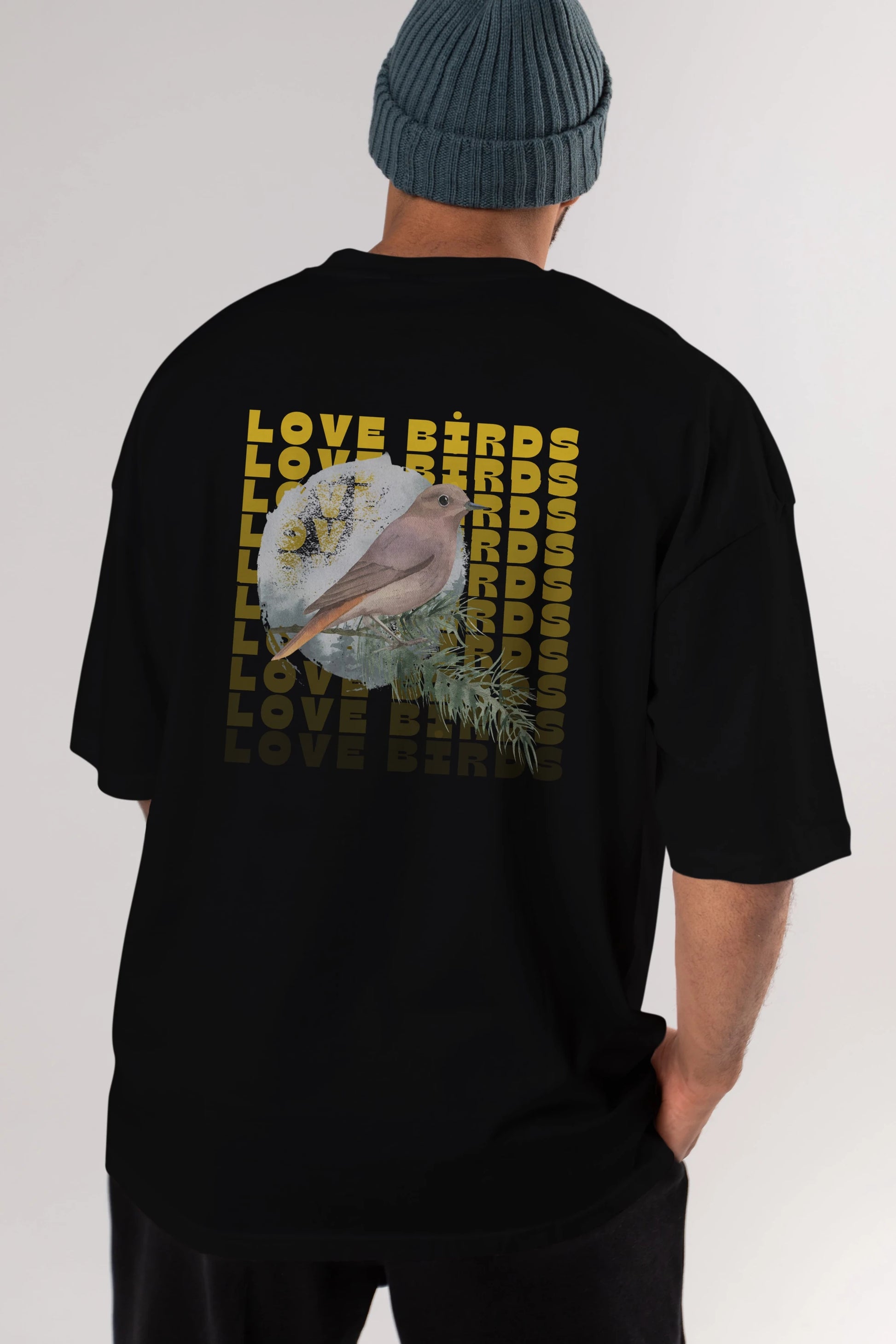 Love Birds Yazılı Arka Baskılı Oversize t-shirt Erkek Kadın Unisex