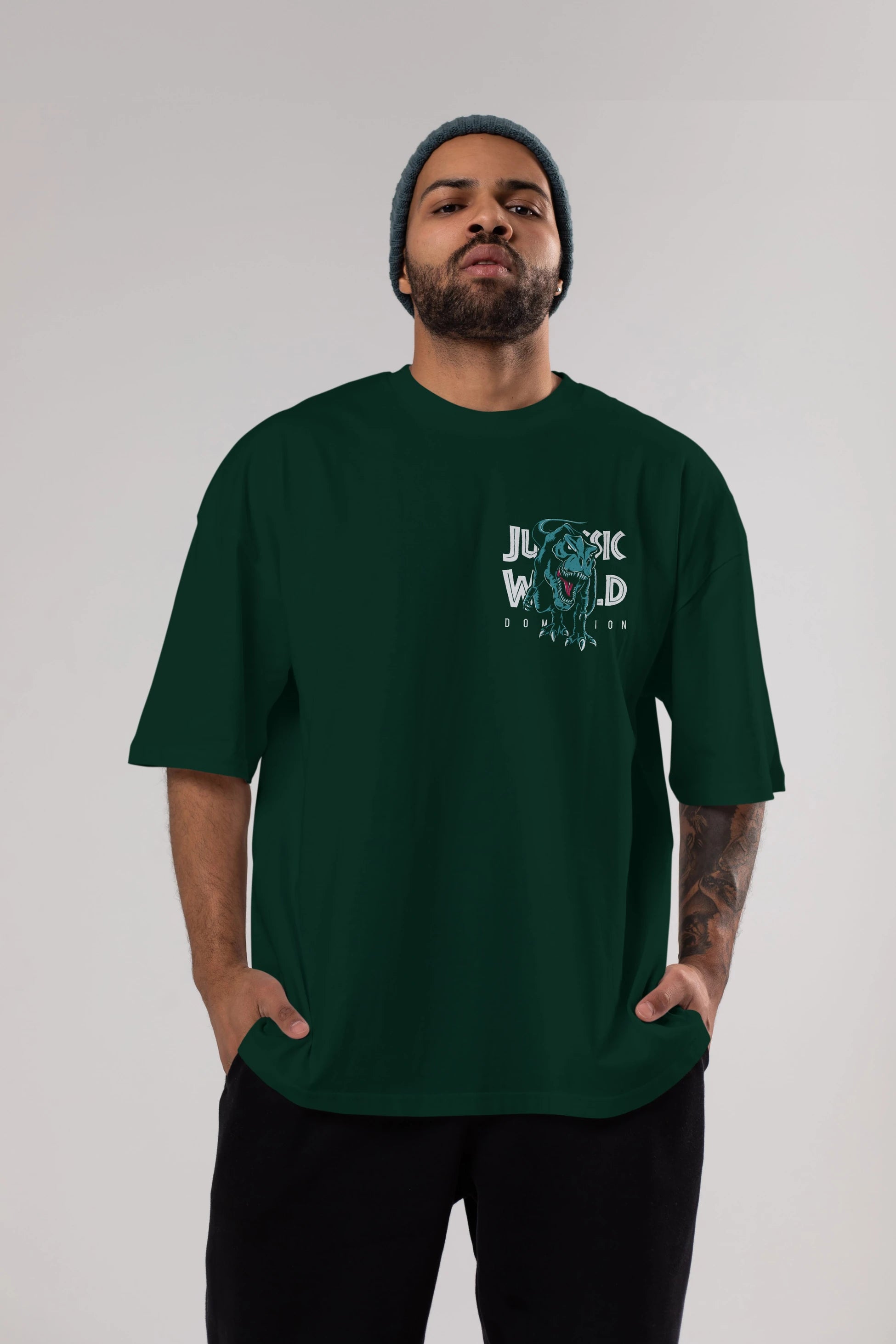 Jurassic Park (1) Ön Sol Baskılı Oversize t-shirt Erkek Kadın Unisex %100 Pamuk Bisiklet Yaka tişort