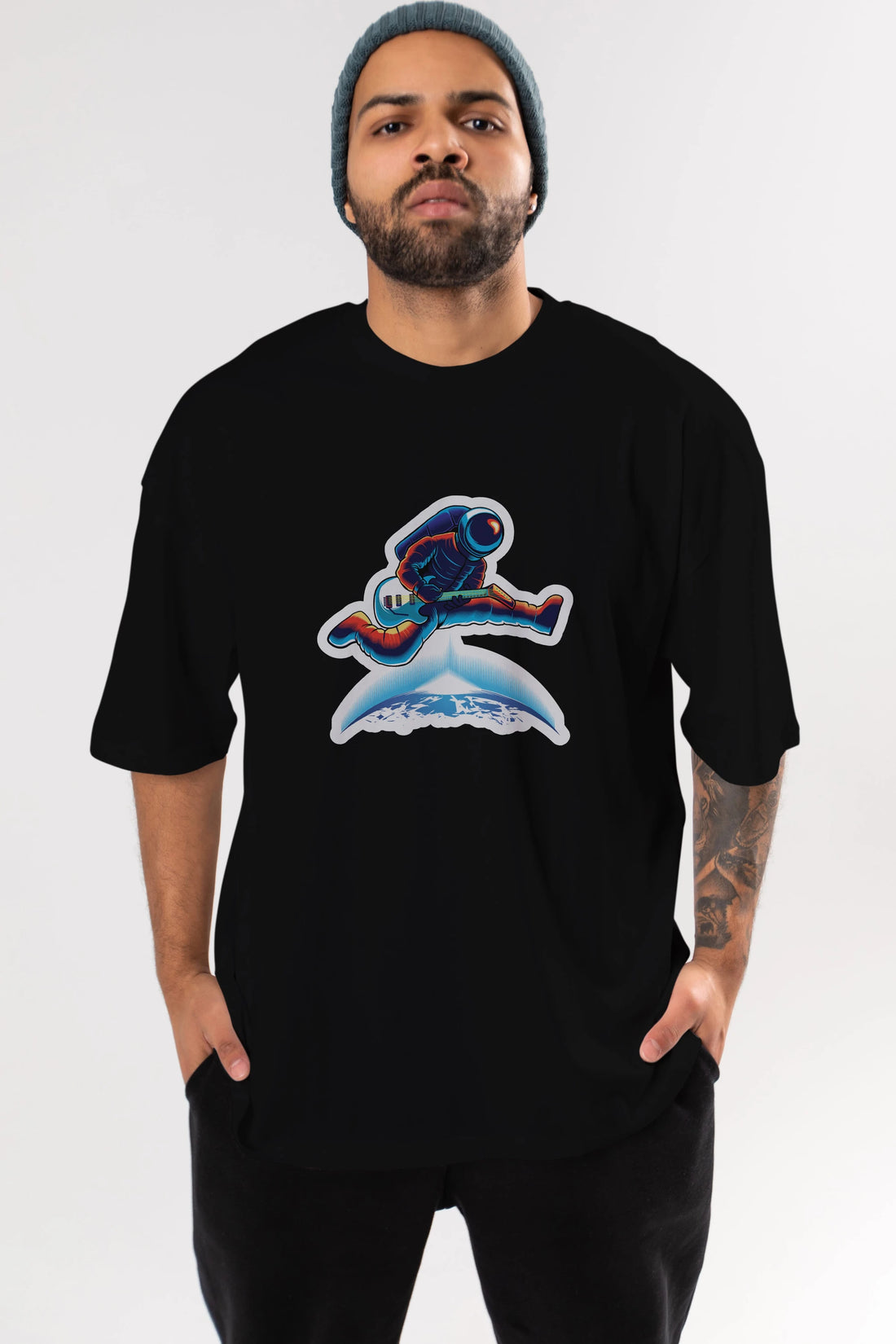 Astroguitar Sticker Ön Baskılı Oversize t-shirt Erkek Kadın Unisex