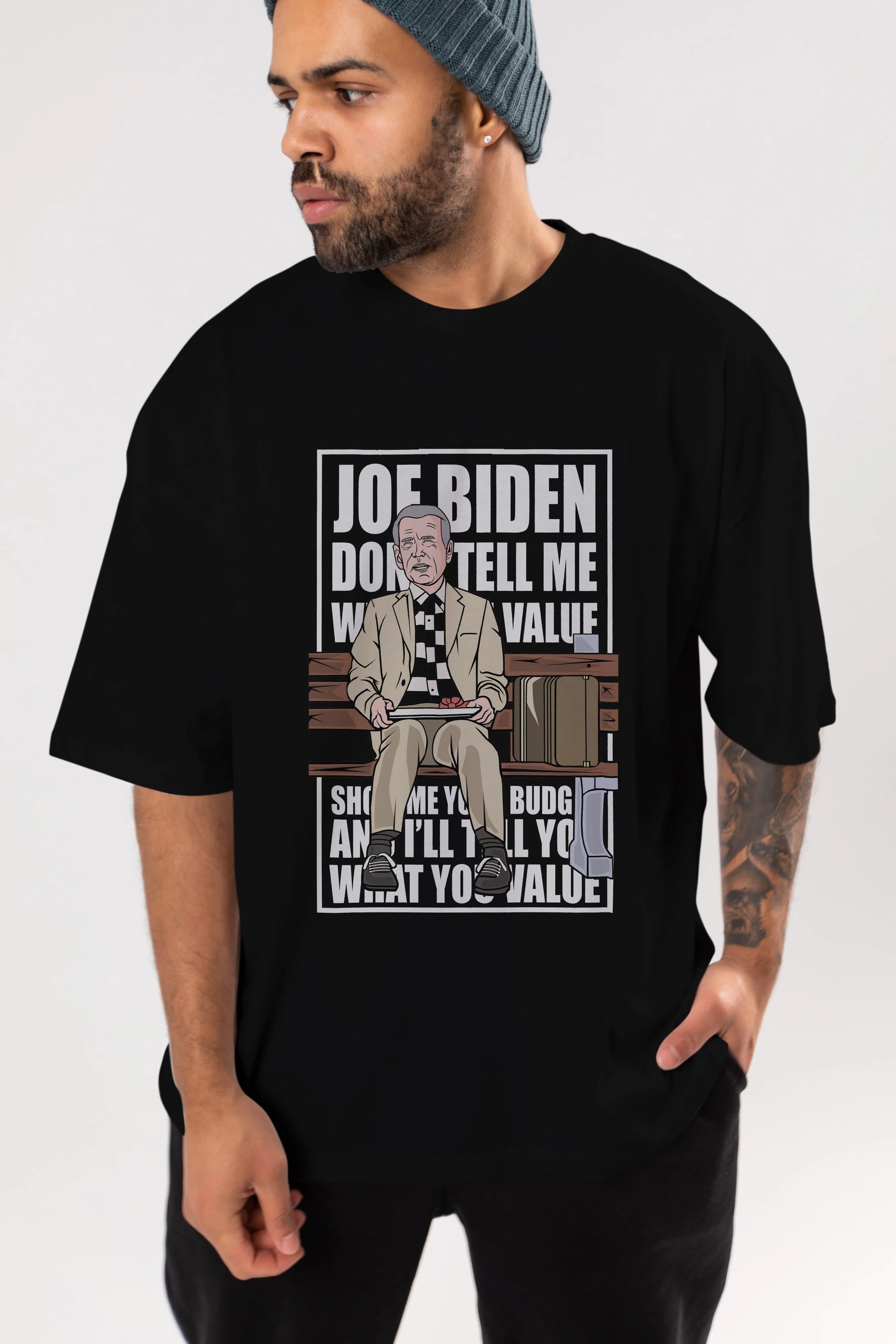 Joe Biden Forest Gump Ön Baskılı Oversize t-shirt Erkek Kadın Unisex %100 Pamuk tişort